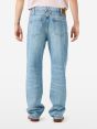 Full wide straight leg mid blue antique wash with light fading