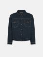 Saki trucker jacket dark wash damaged and resinated