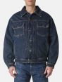 Saki trucker jacket dark wash damaged and resinated