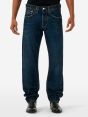 Standard regular straight '90s fit dark wash damaged and resinated