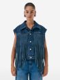 Jade' gilet with franges light vintage