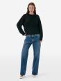 Crop round neck collar plain knit alpaca
