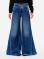 Asia cut mid rise wide leg flared stone wash brushed destroyed edge