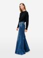 Asia cut mid rise wide leg flared stone wash brushed destroyed edge