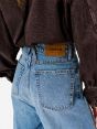 Emily high rise loose fit volume leg mid blue antique wash with light fading