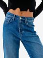 LUNA MID RISE FLARED MID TONE STONE WASH DESTROYED EDGE