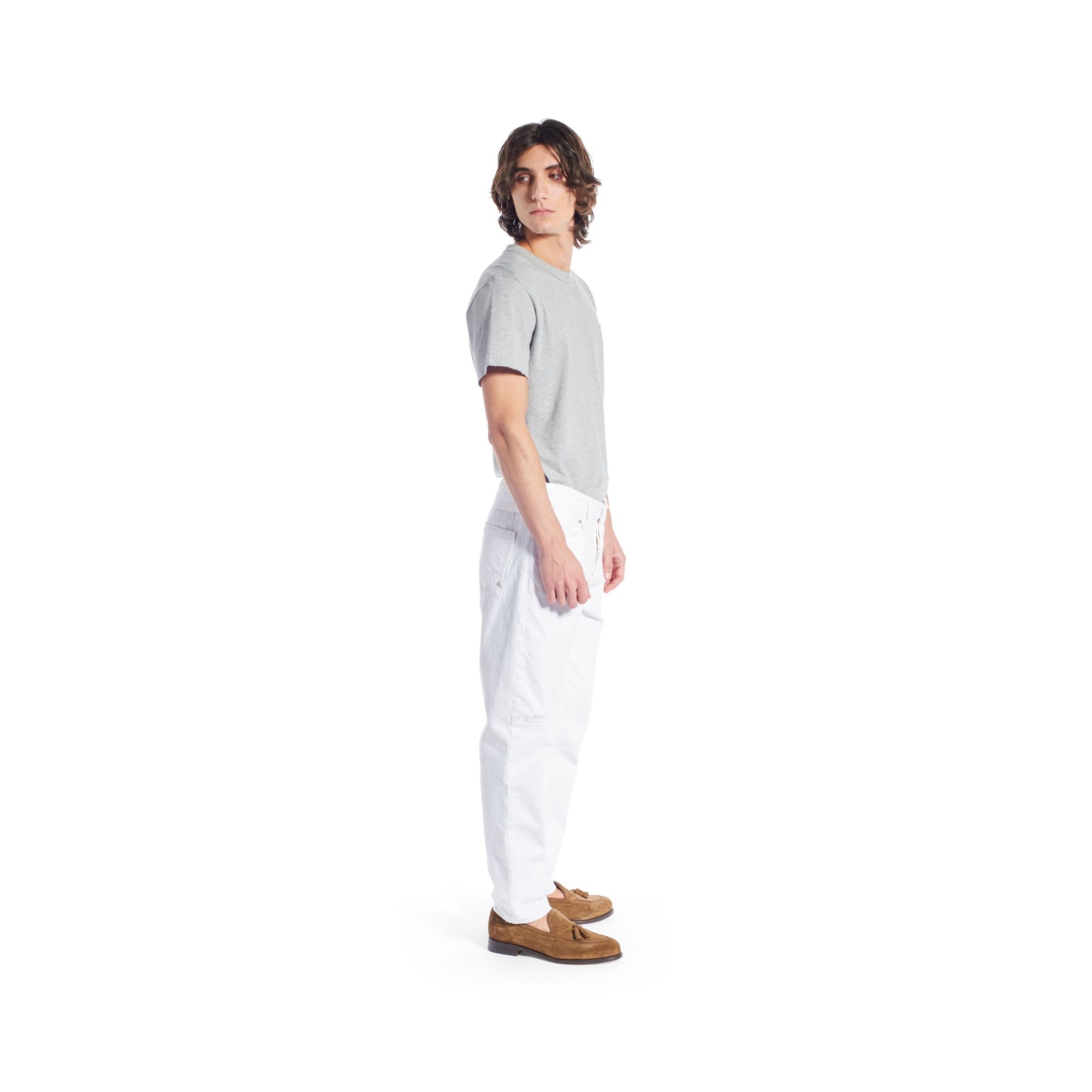 PONY CROPPED GARMENT DYED RIPPED WHITE