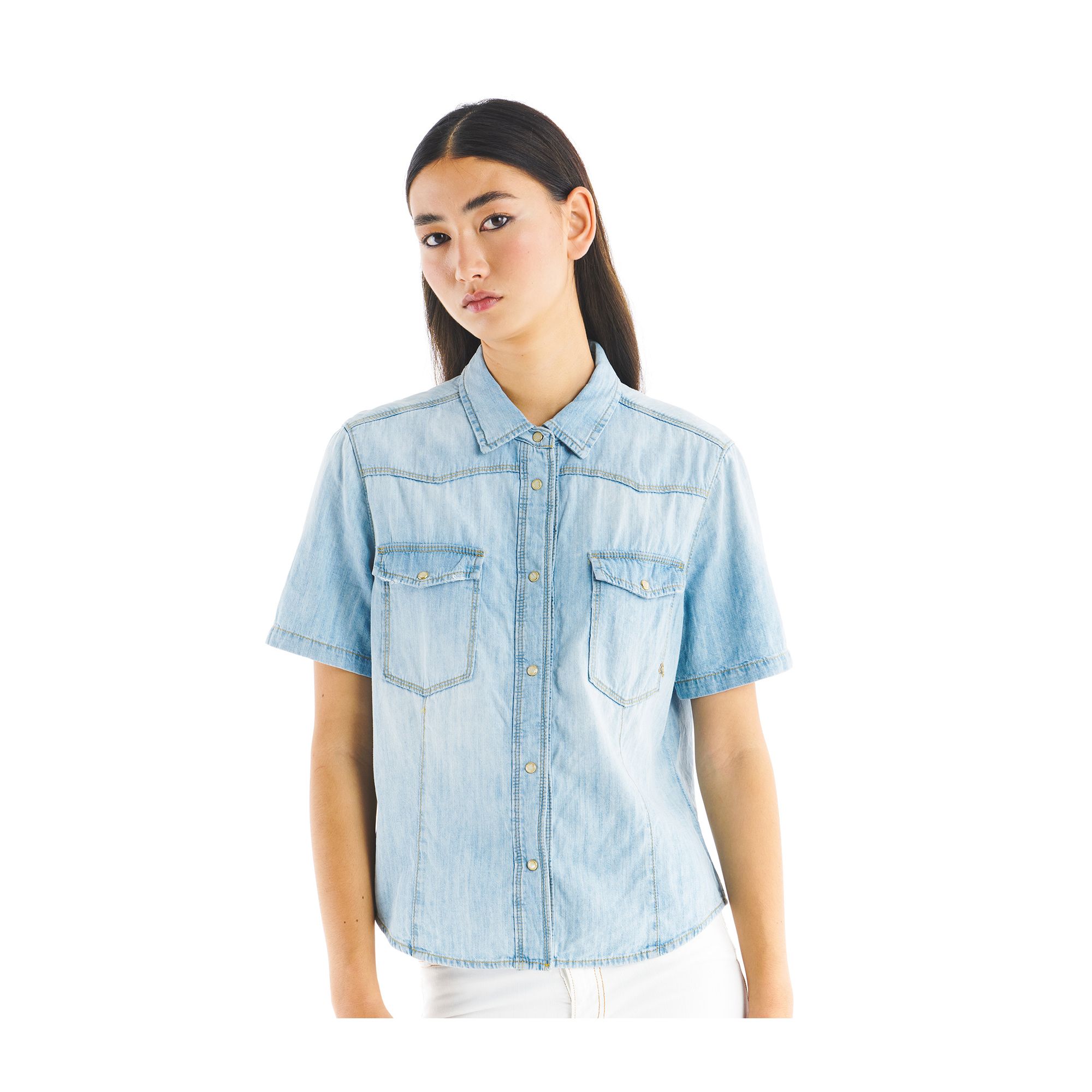 ROSIE WESTERN SHIRT SHORT SLEEVE STONE BLEACHED RIPPED