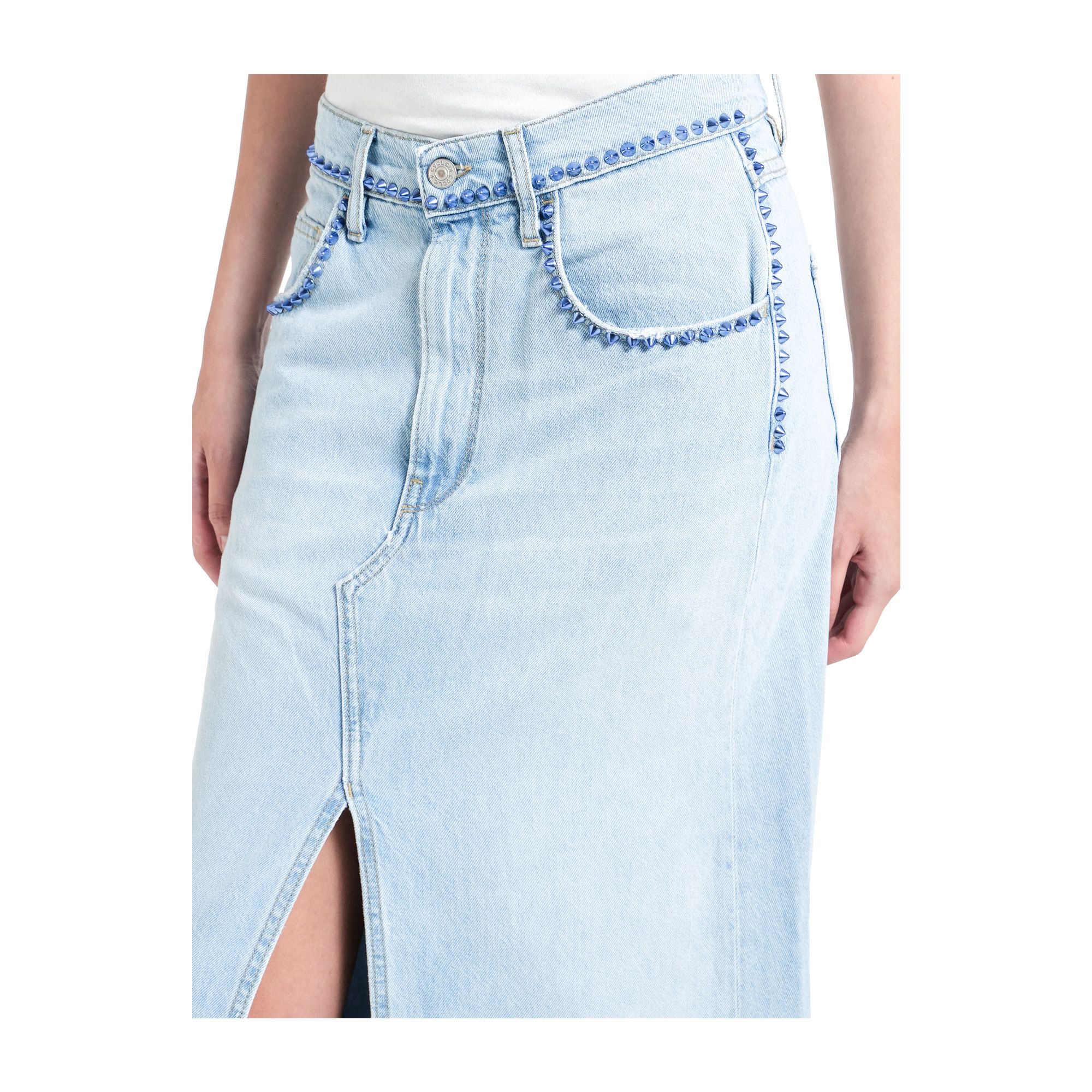 LINDA LONG SKIRT WITH STUDS SUPER BLEACHED ROW EDGE