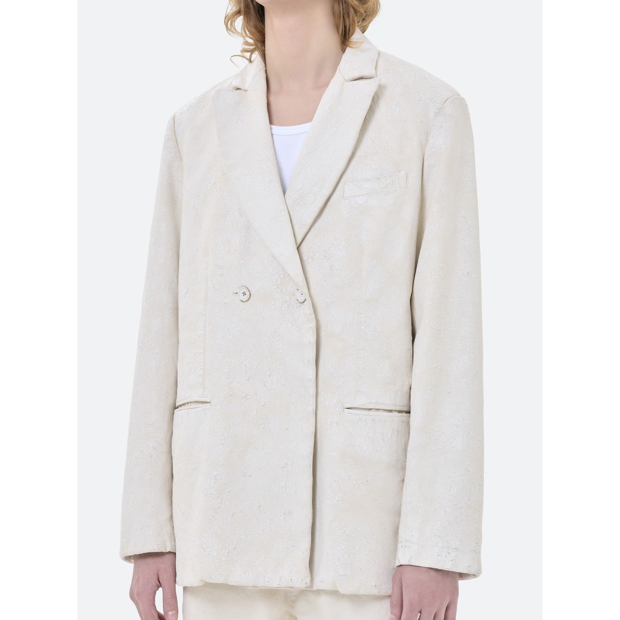 DOUBLE TAILORED OVER JACKET HANDMADE NATURAL WHITE CHALK PASTE