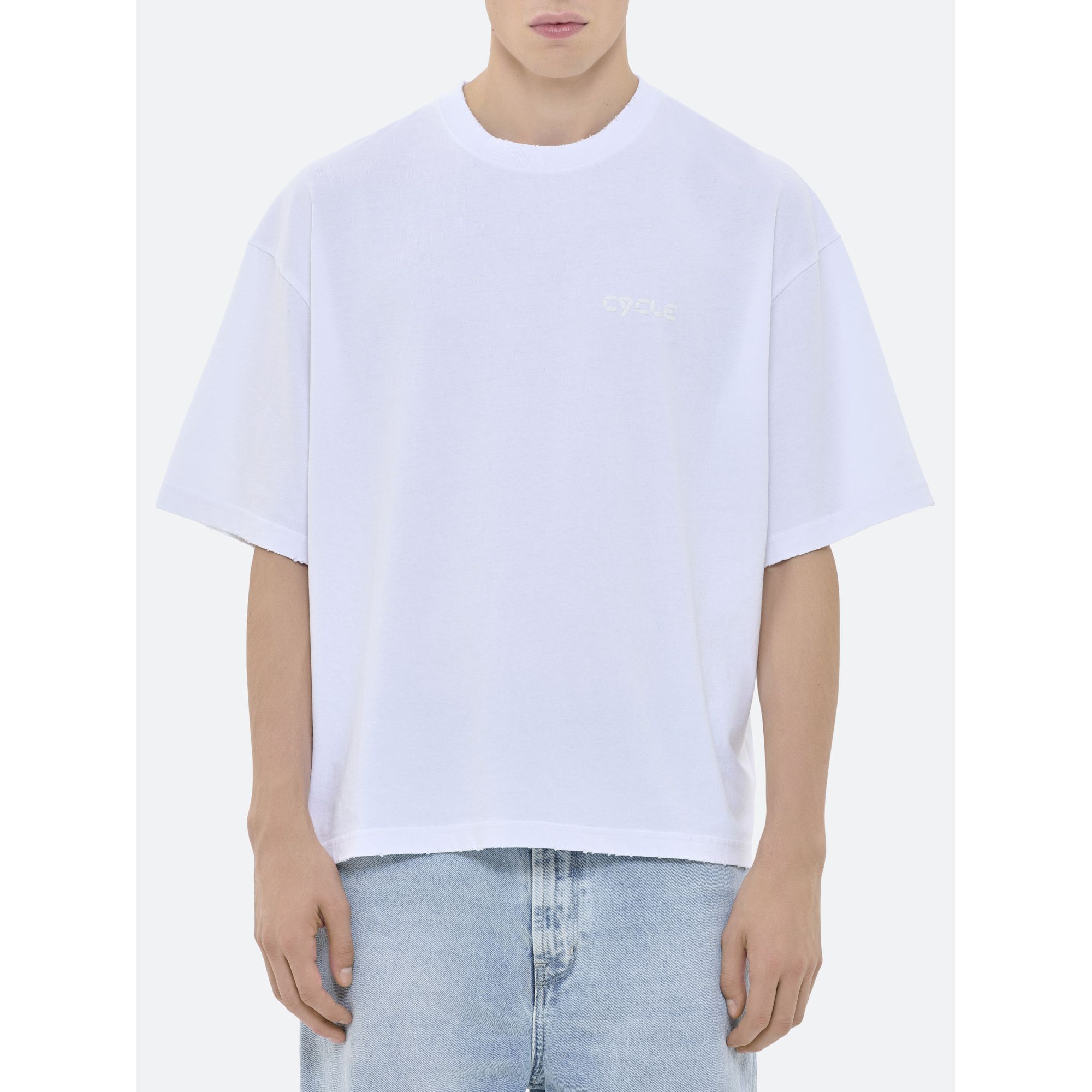 OVER PRINTED T-SHIRT WHITE DISTRESSED WASH