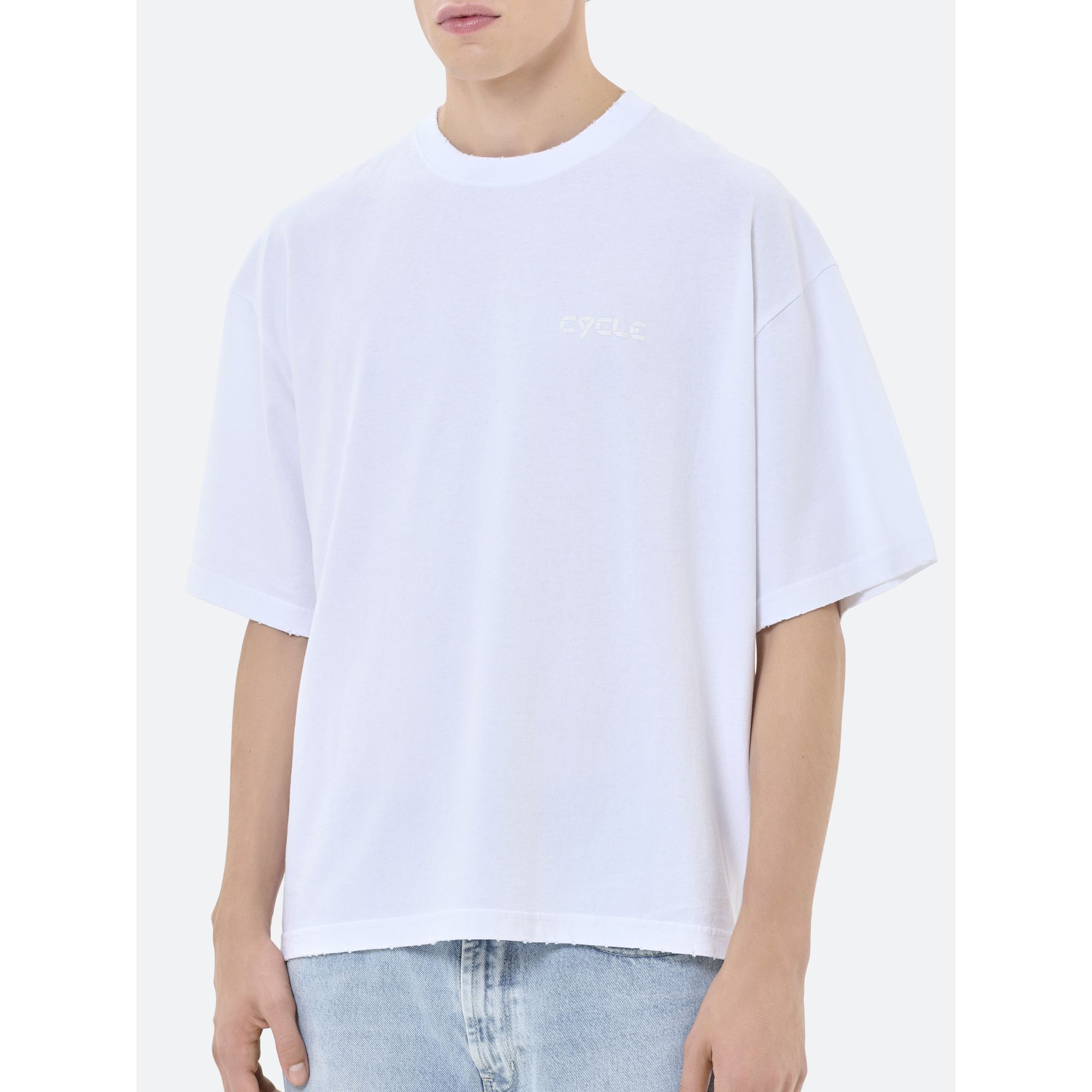 OVER PRINTED T-SHIRT WHITE DISTRESSED WASH