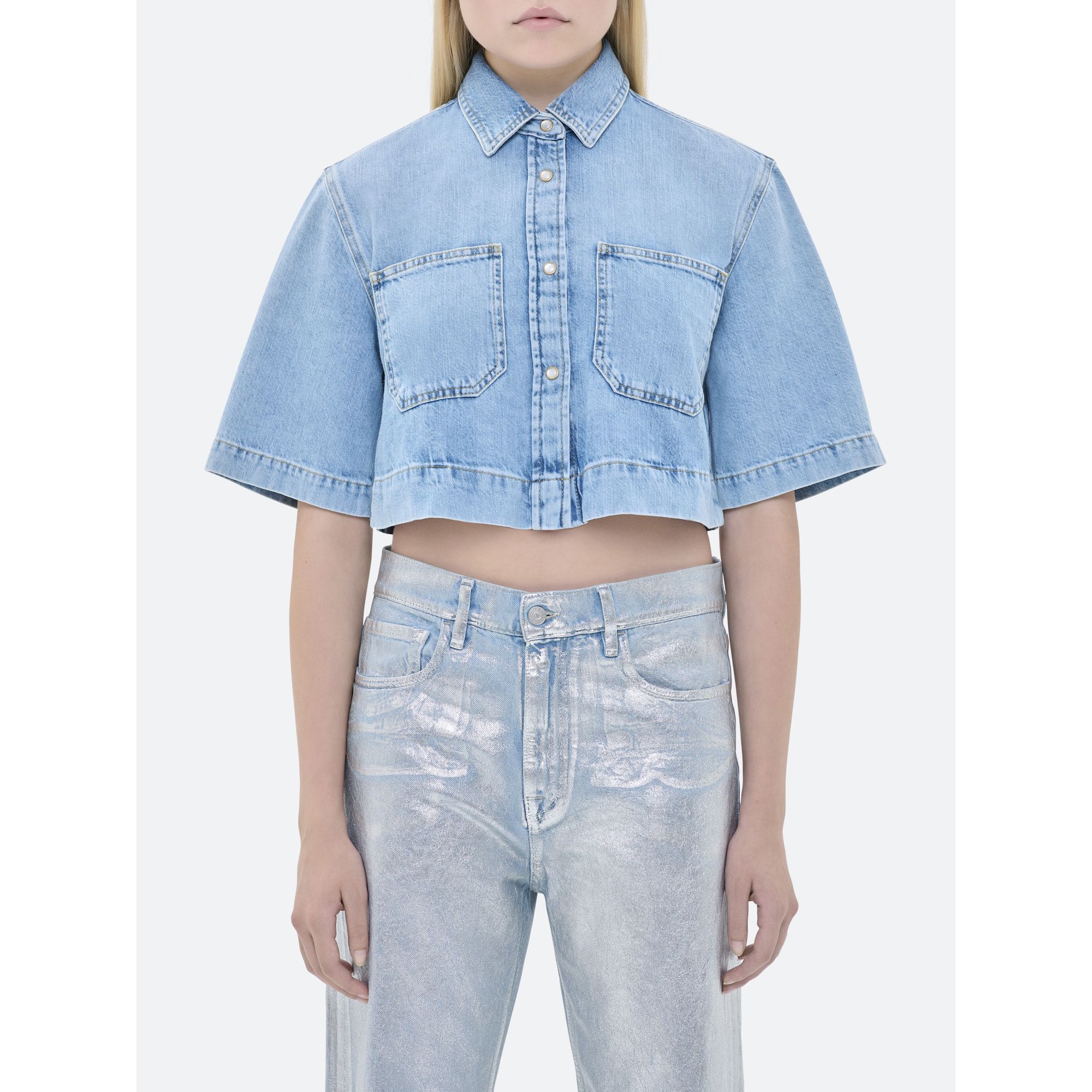 JANE CROP SHIRT BLEACH SUBTLE FADING AND WHISKERING