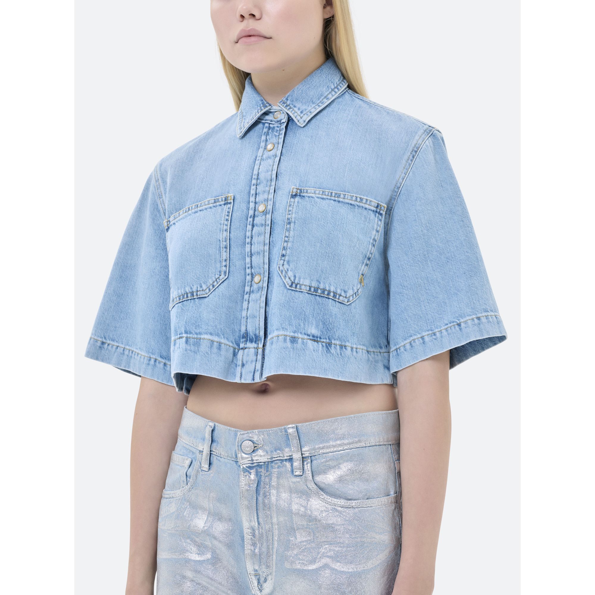 JANE CROP SHIRT BLEACH SUBTLE FADING AND WHISKERING