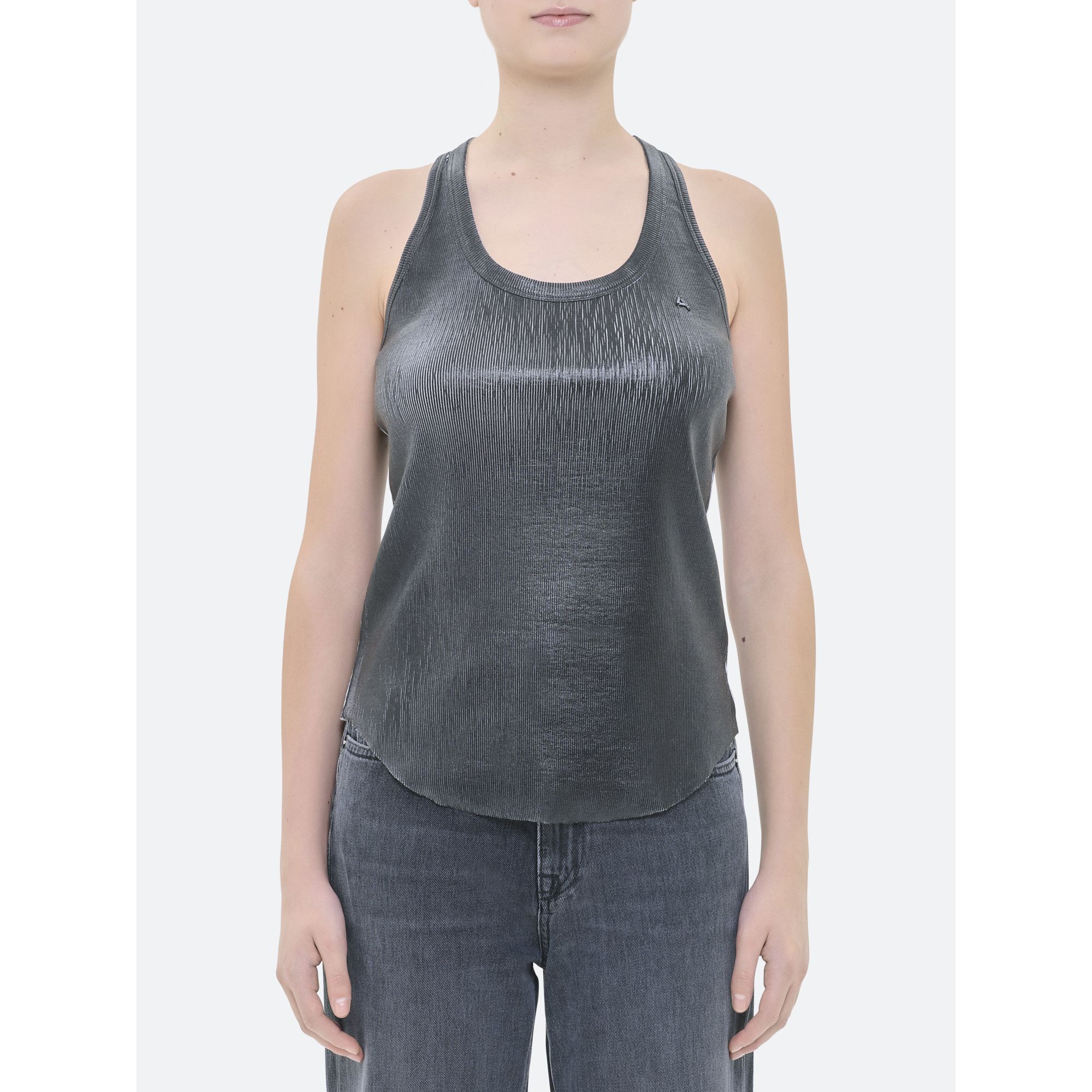 AMERICA RIBBED TANK TOP COATED LEATHER EFFECT