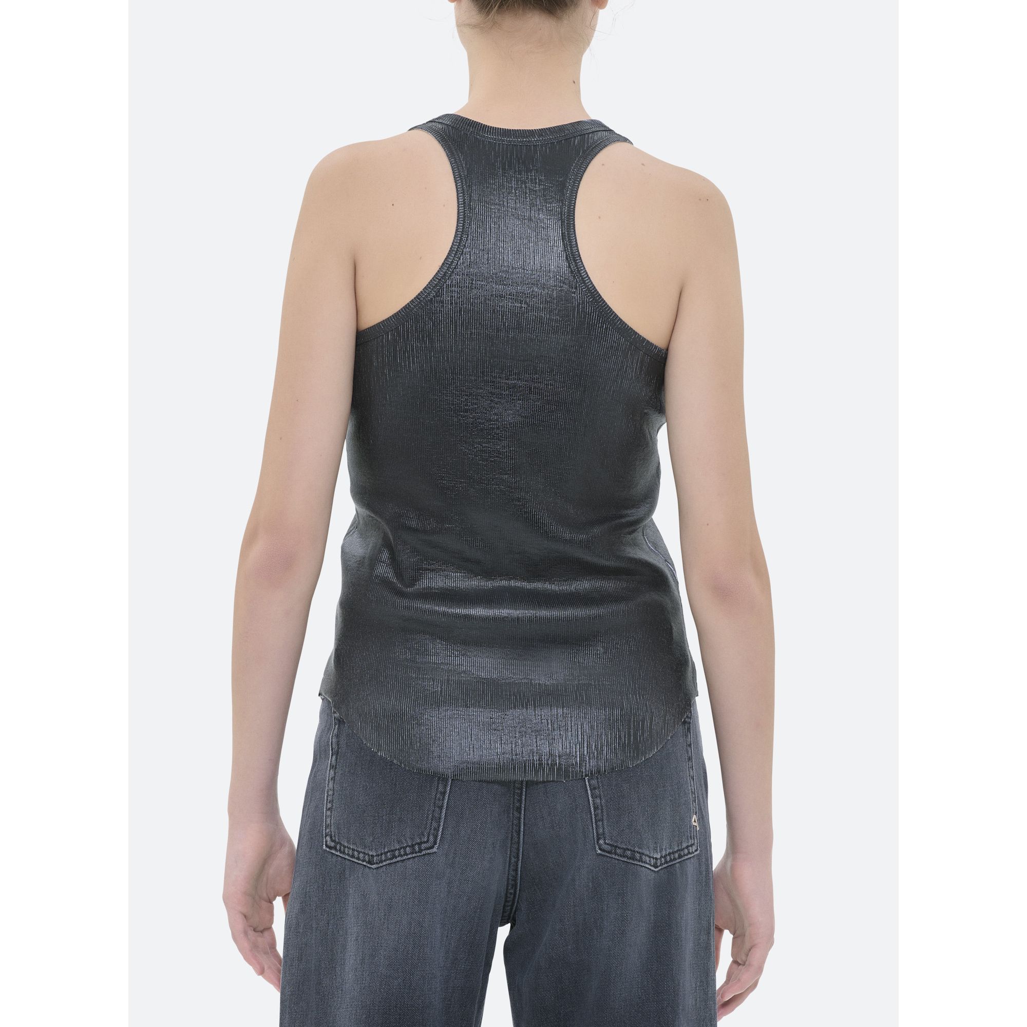 AMERICA RIBBED TANK TOP COATED LEATHER EFFECT