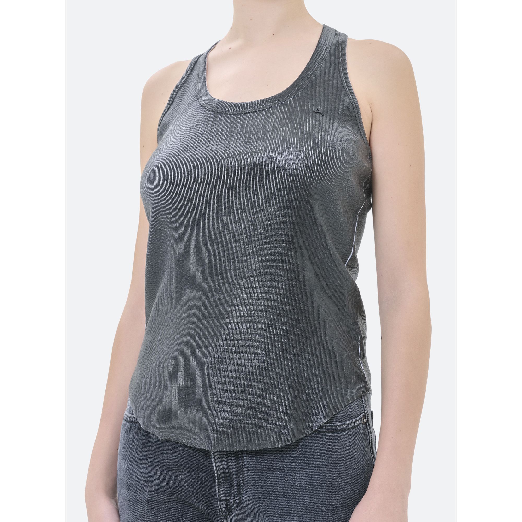 AMERICA RIBBED TANK TOP COATED LEATHER EFFECT