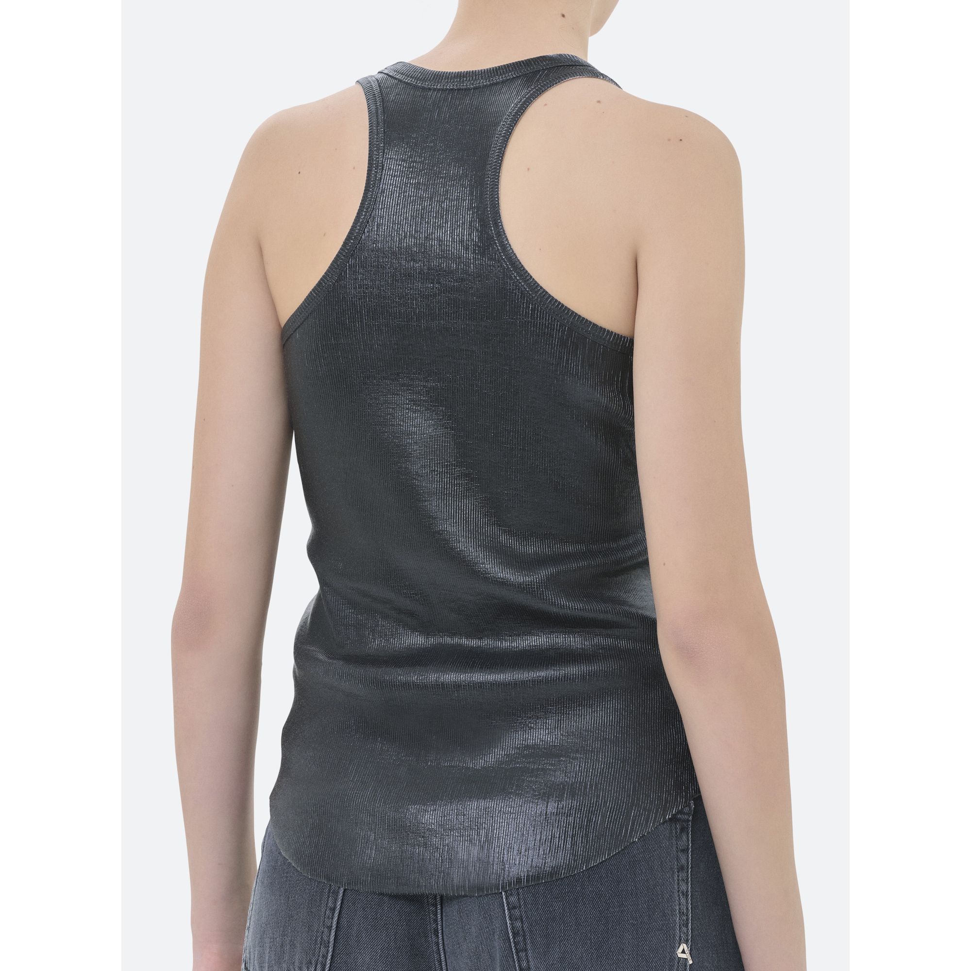 AMERICA RIBBED TANK TOP COATED LEATHER EFFECT