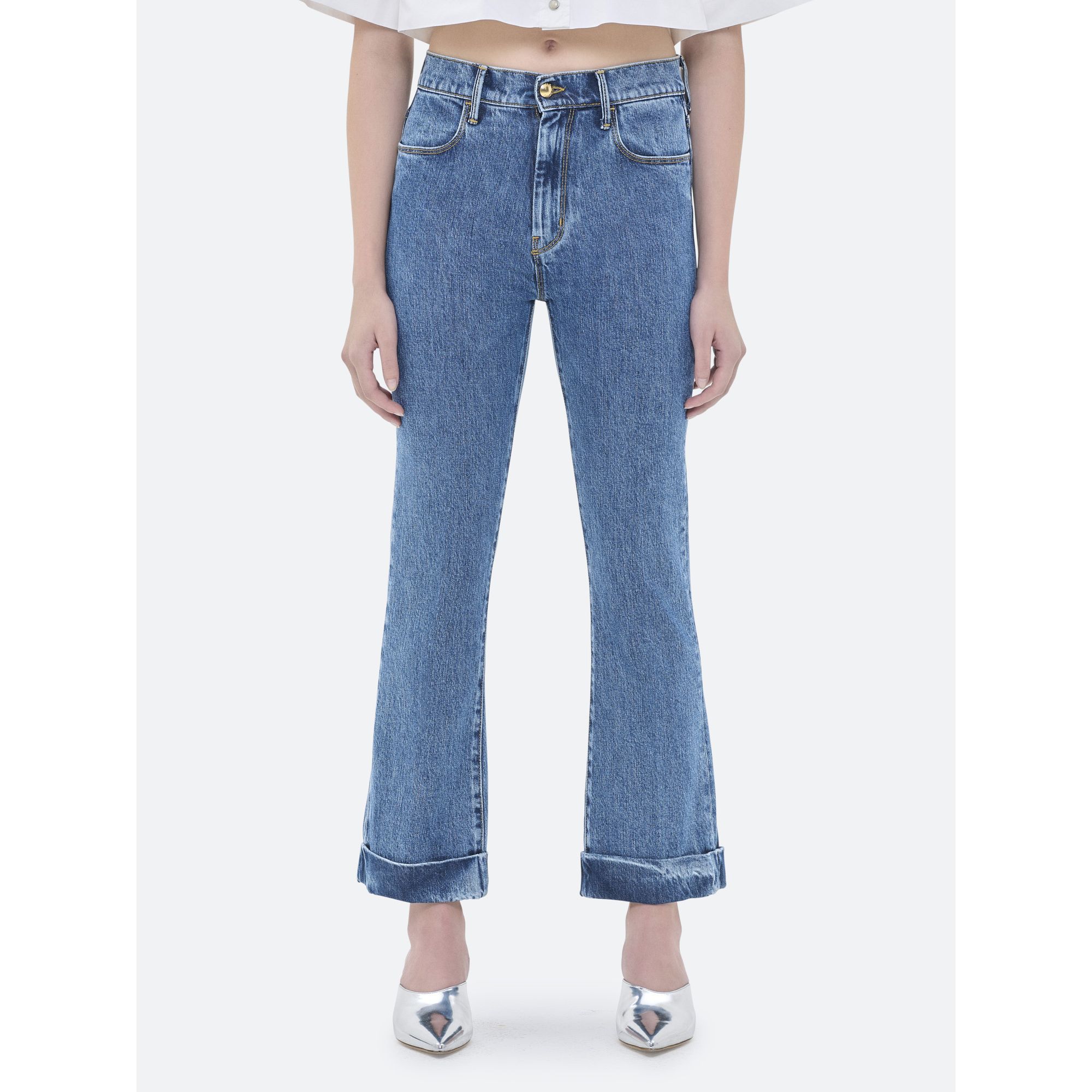 KATE NEW SLIM CROP BOOTCUT TURN UP LIGHT ACID WASH MARBLE