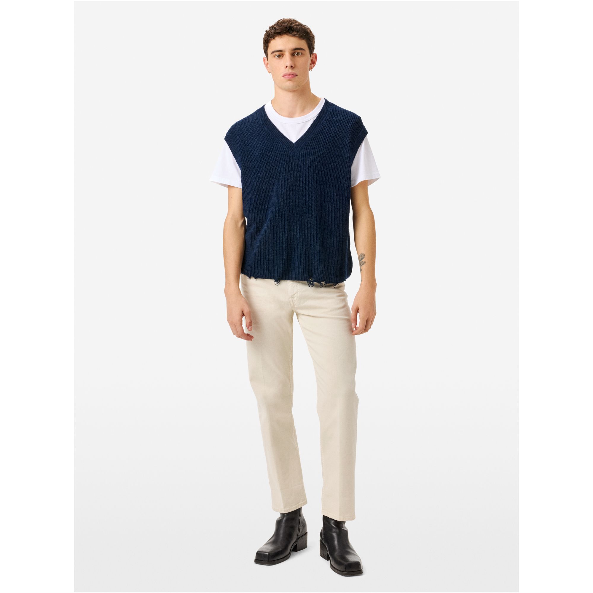 Ribbed-knit Eddy vest with distressed hem