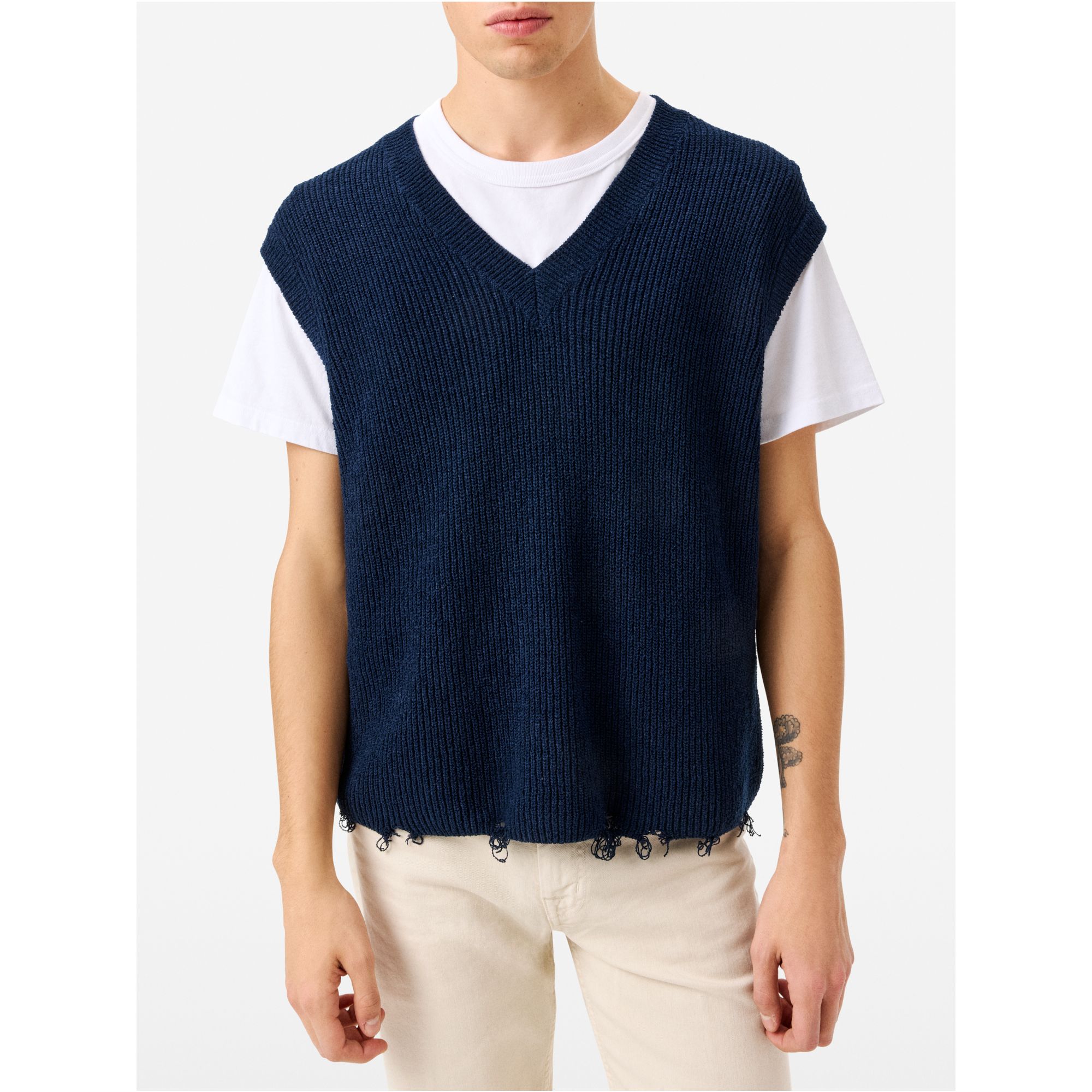 Ribbed-knit Eddy vest with distressed hem