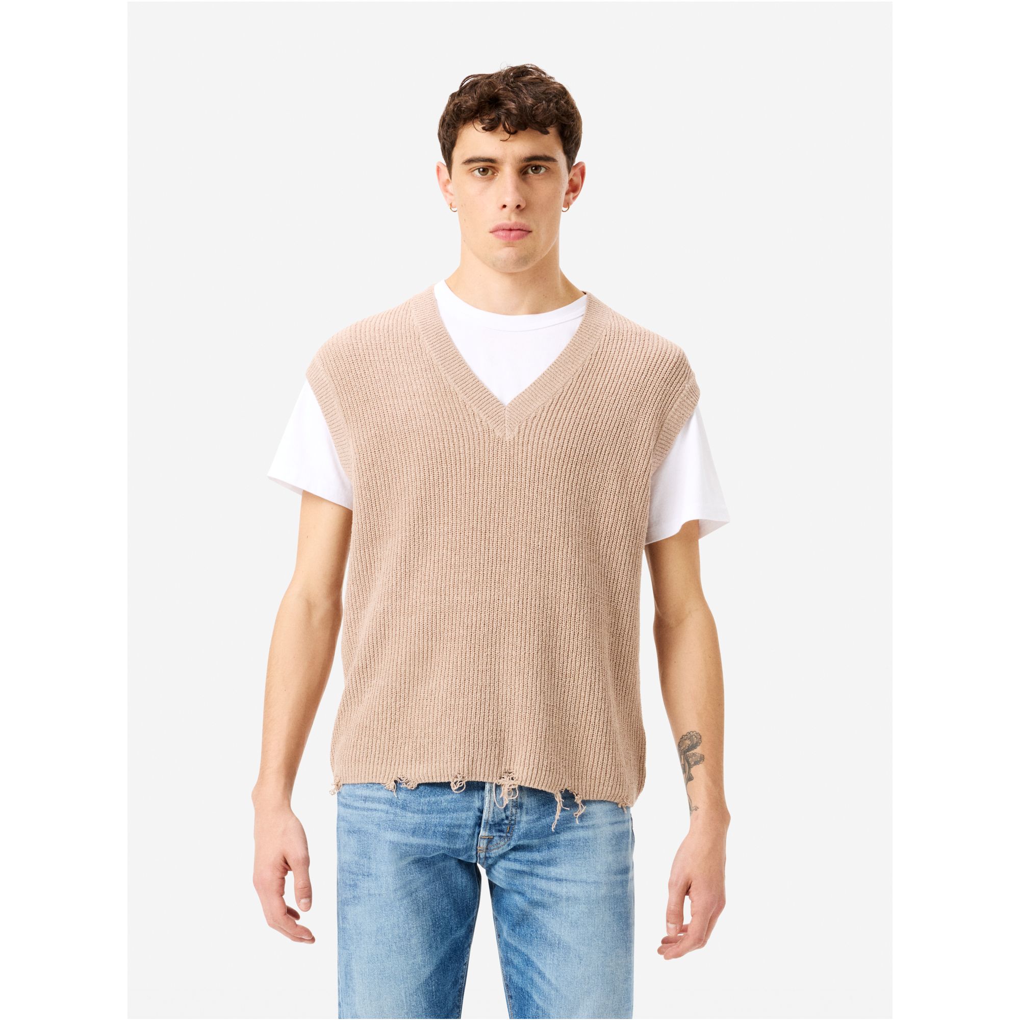 Ribbed-knit Eddy vest with distressed hem