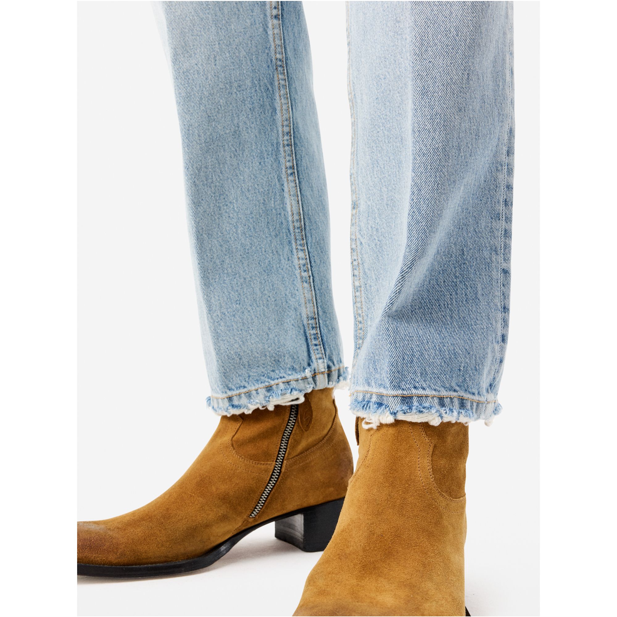 Wise regular fit straight ankle leg antique bleach destroyed and repaired