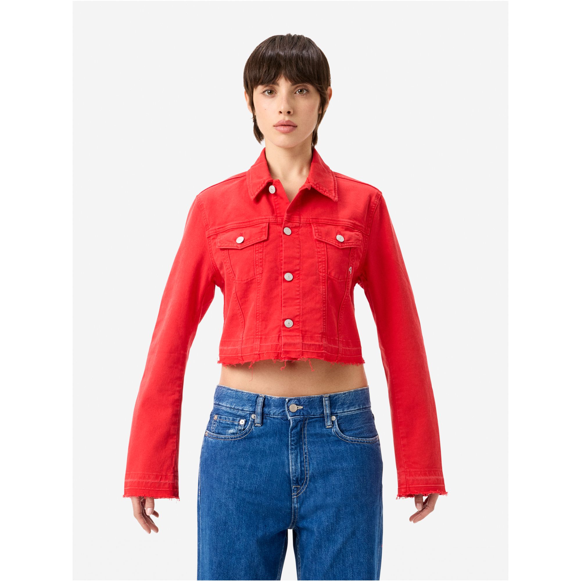 Milu' trucker jacket direct dyed frayed edge