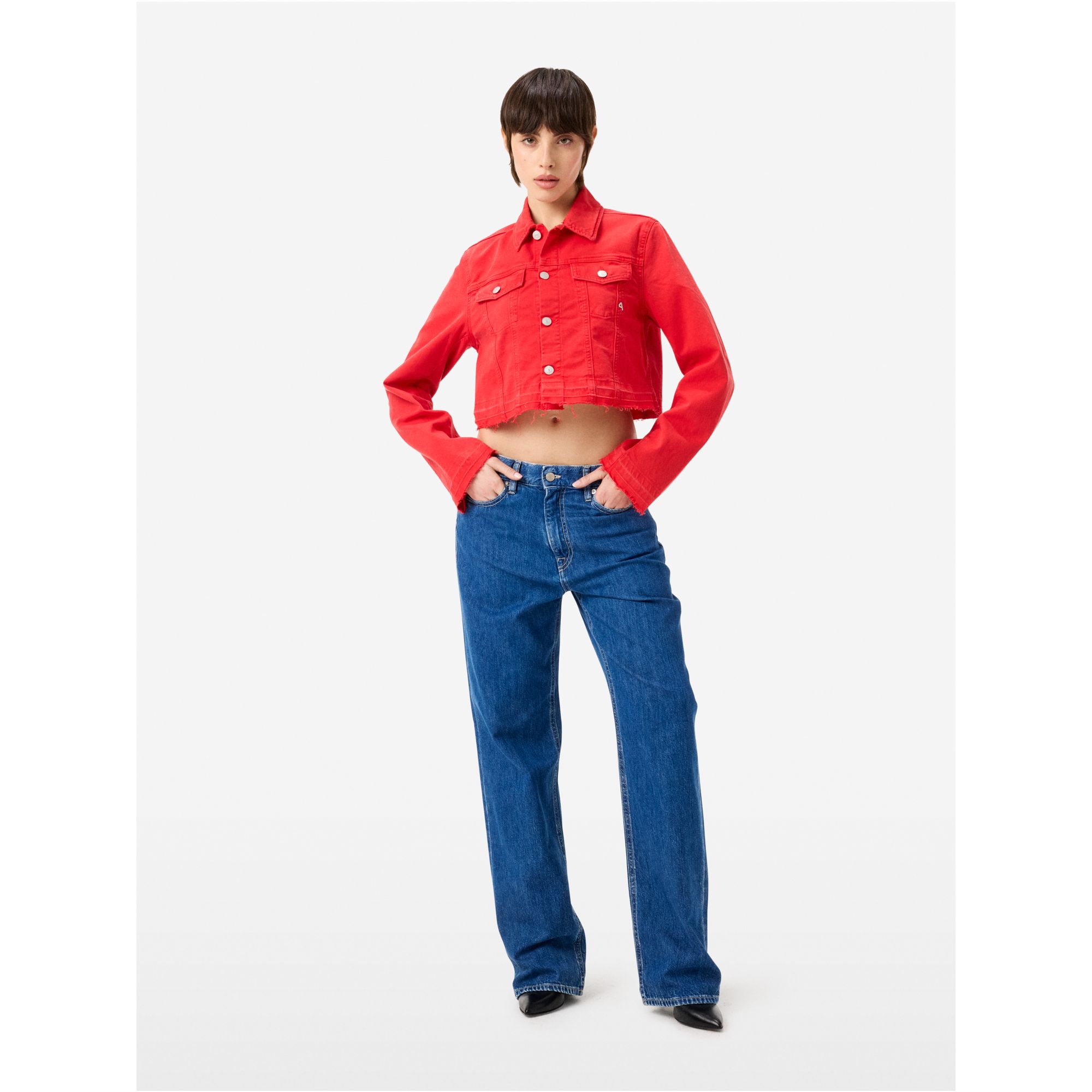 Milu' trucker jacket direct dyed frayed edge