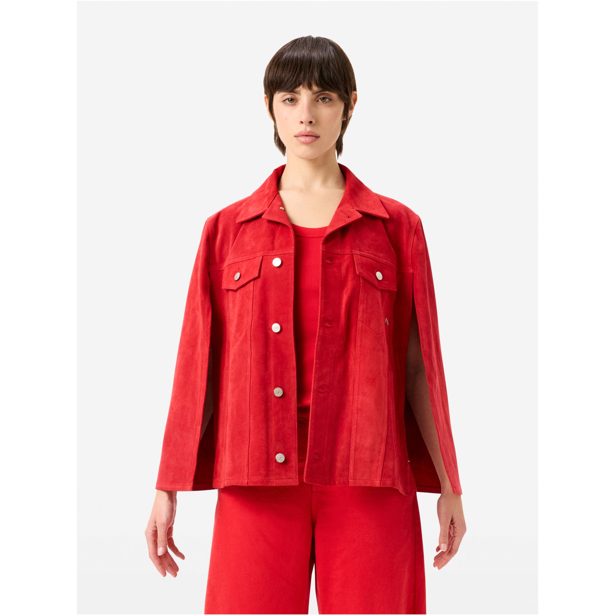 Candy poncho jacket in split leather