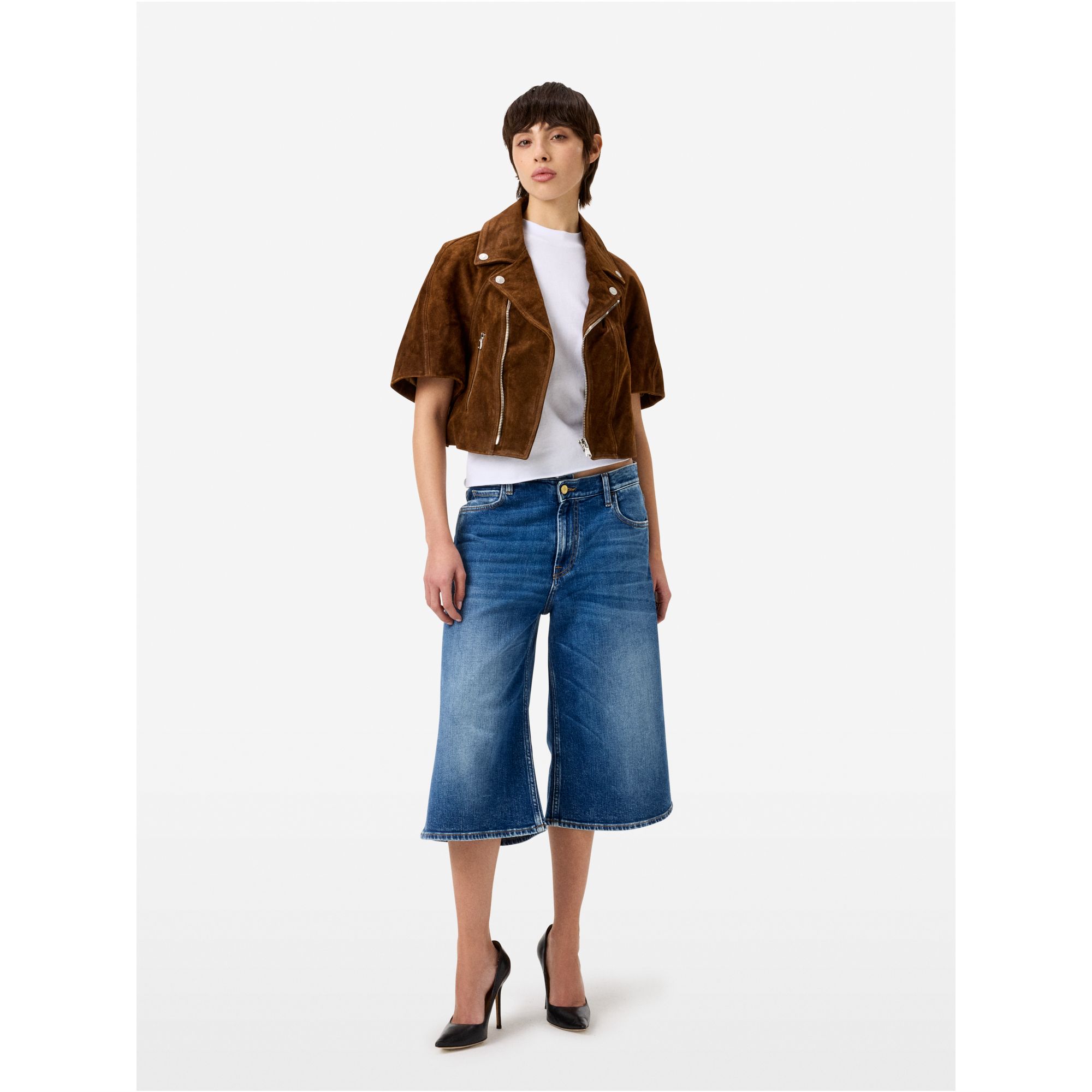 Cropped Coco split leather jacket