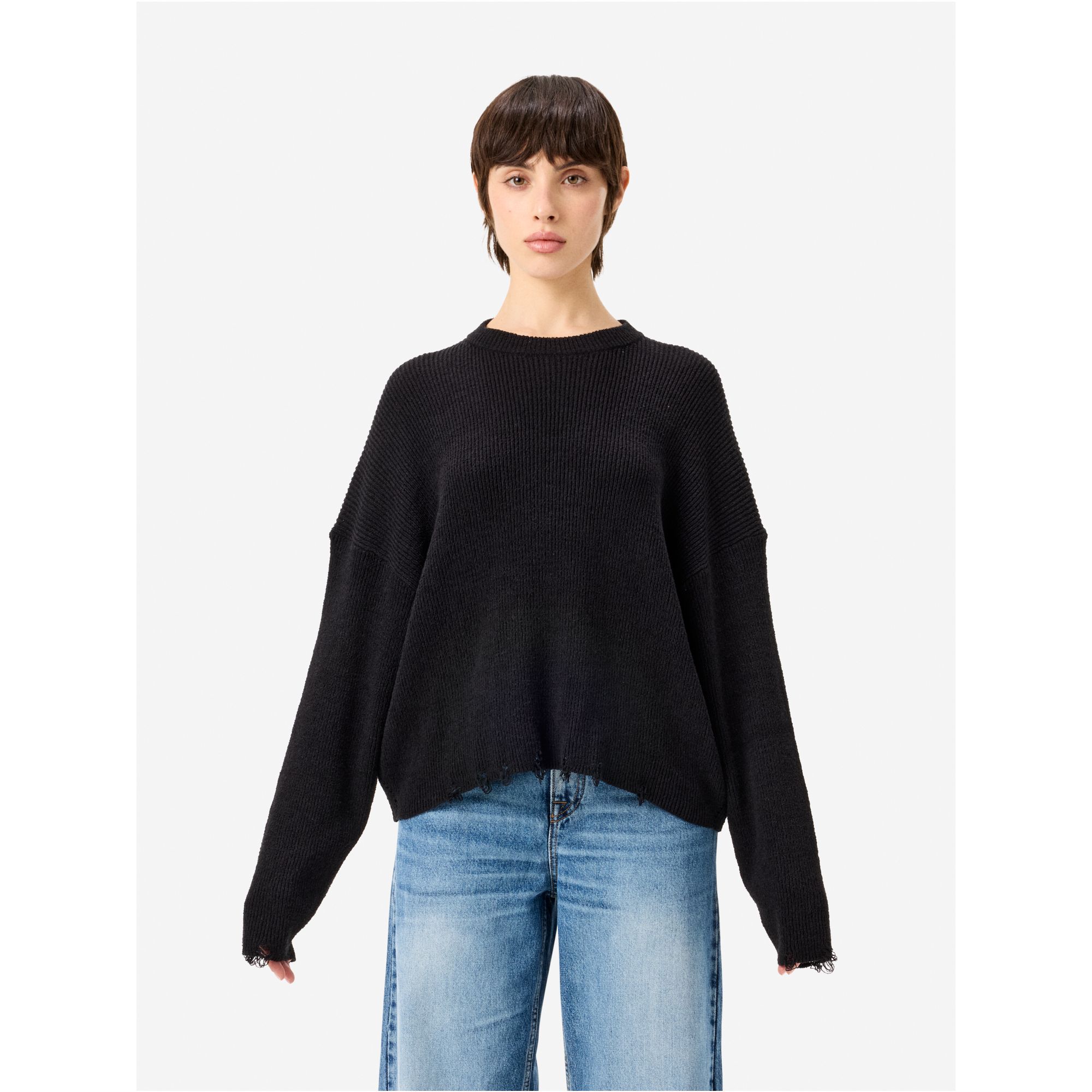 Maglia Gia over a costine con orli distressed