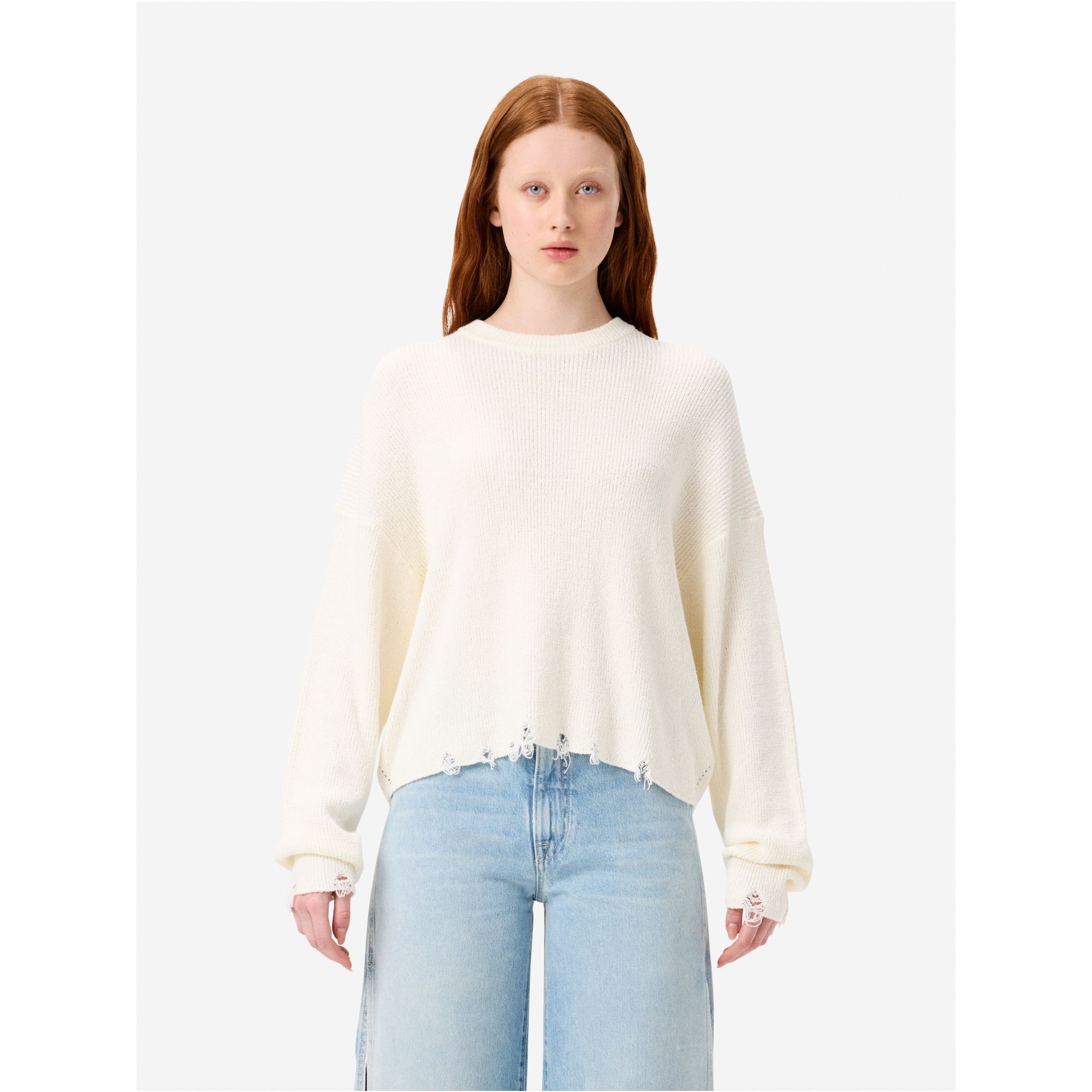 Maglia Gia over a costine con orli distressed