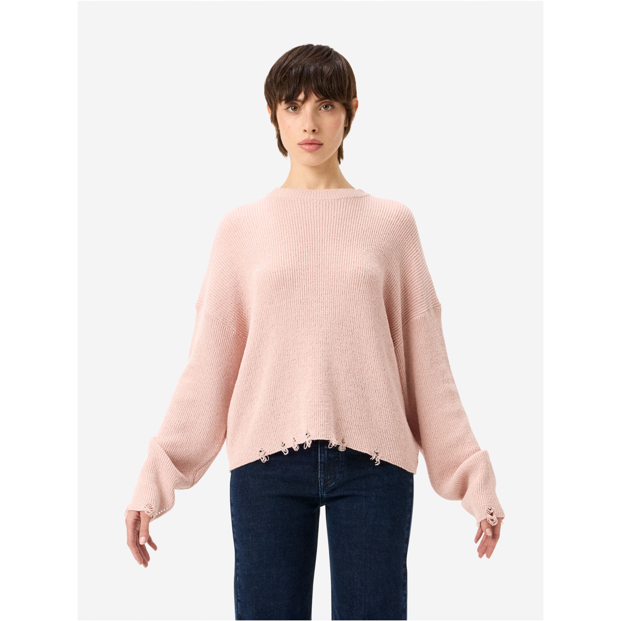 Gia oversized ribbed jumper with distressed hems