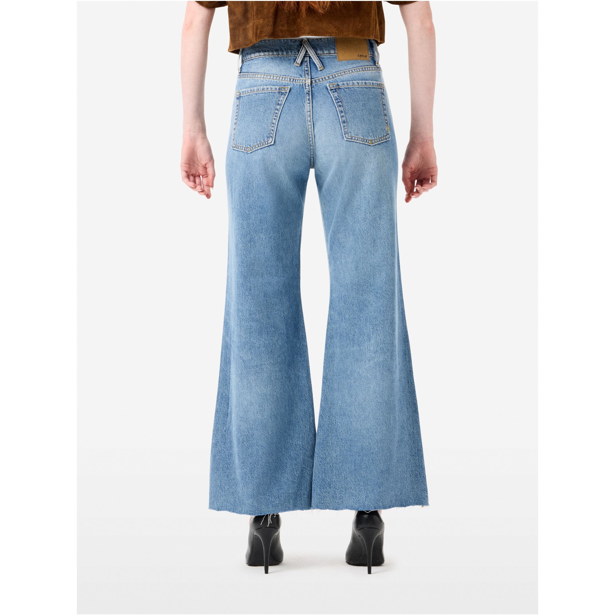 Luna mid rise flared mid tone natural vintage destroyed edge