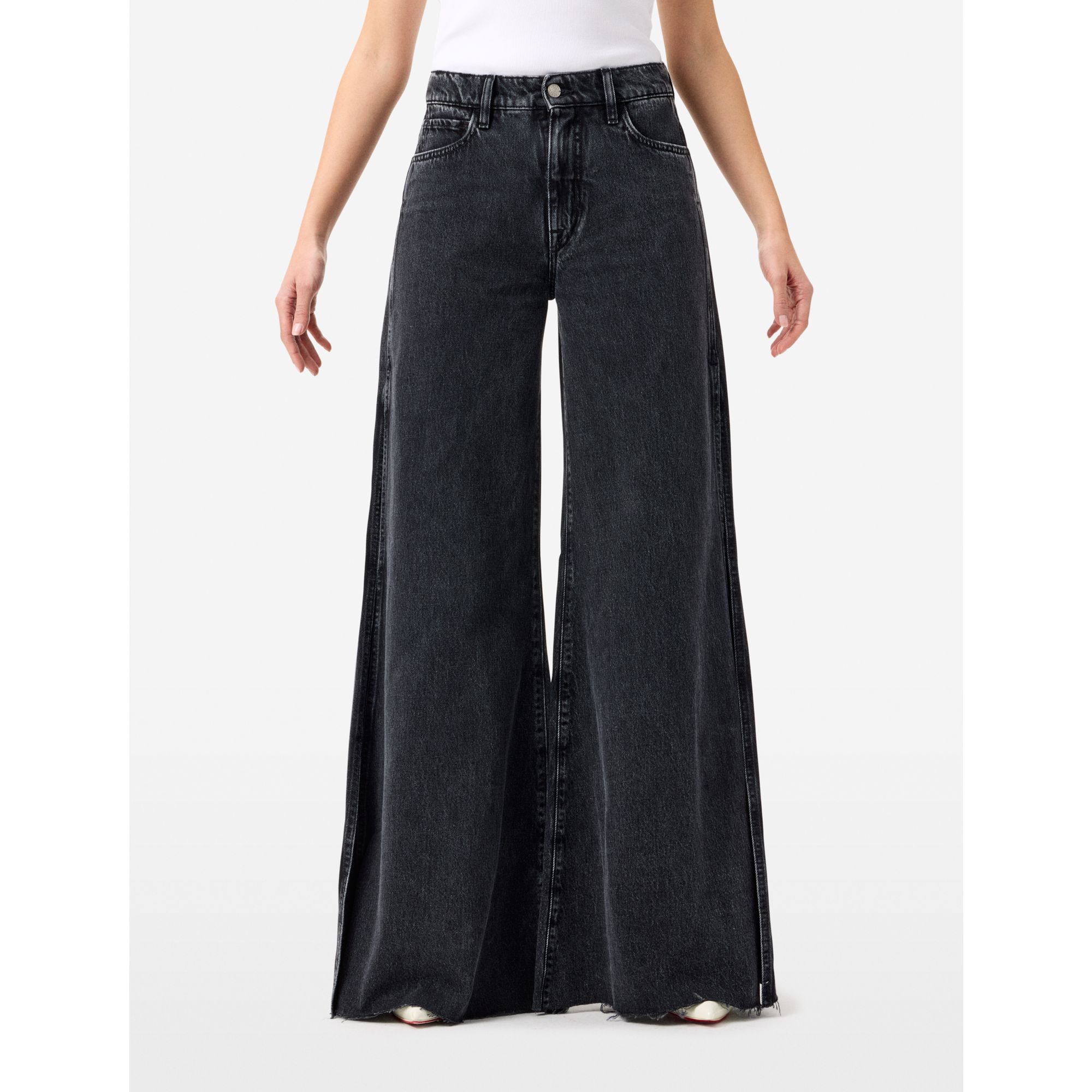 Asia mid rise wide leg flared-split at bottom eco enzyme stone wash destroyed edge
