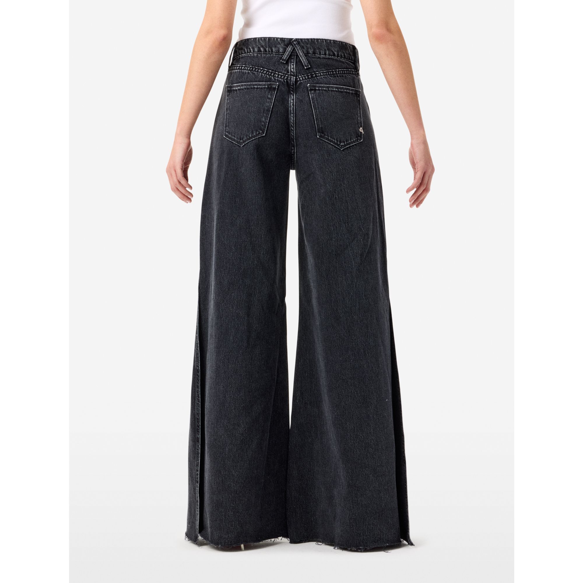 Asia mid rise wide leg flared-split at bottom eco enzyme stone wash destroyed edge