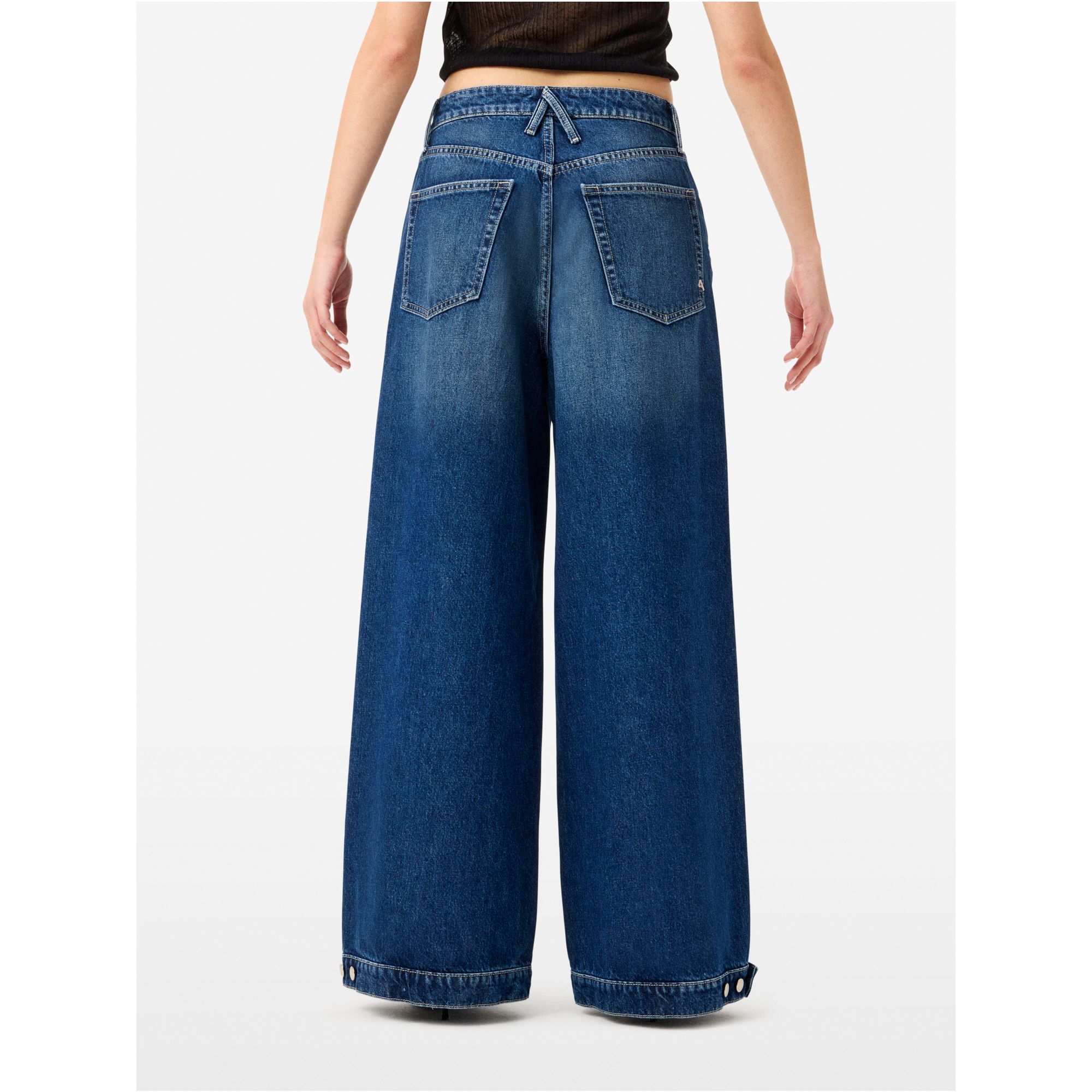 Big low mid rise super wide leg stone wash brushed