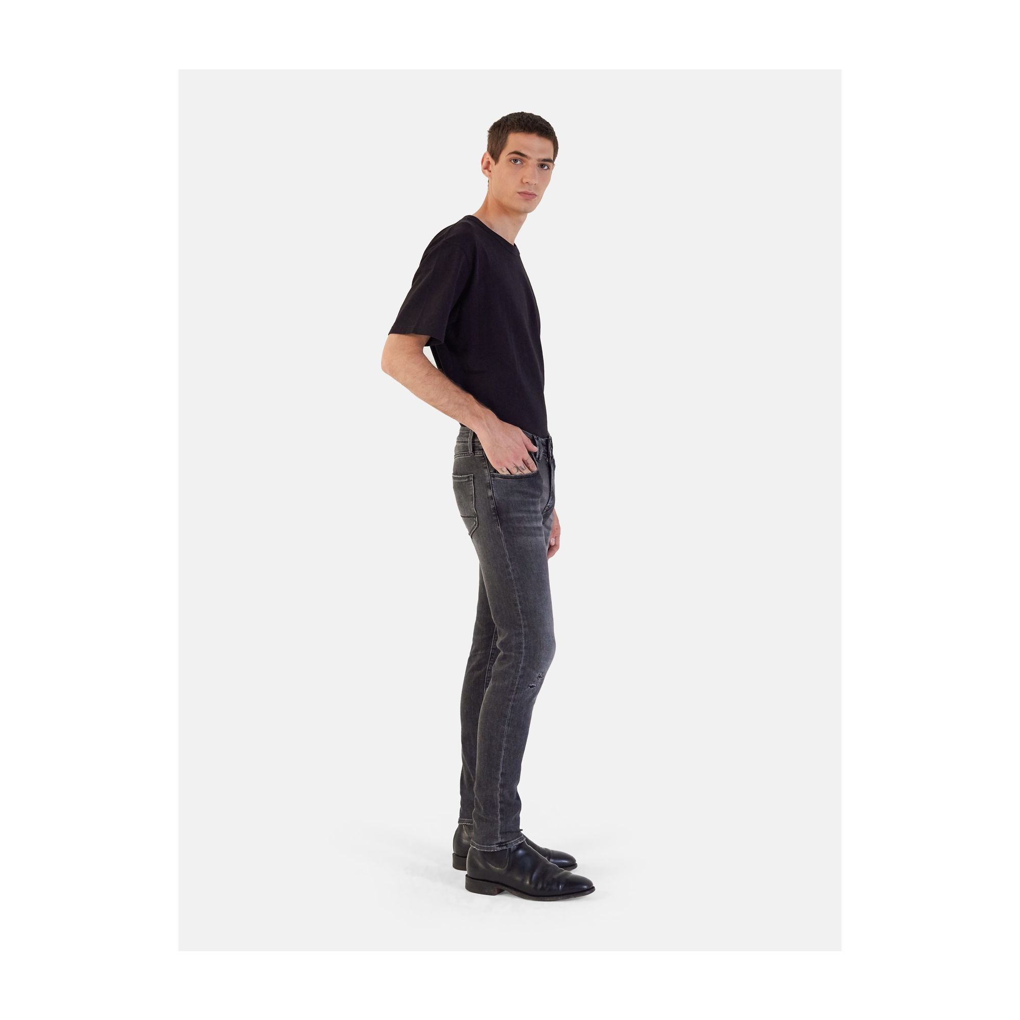 TOUCH STRETCH SKINNY USED WASH REPAIRED DARK GREY