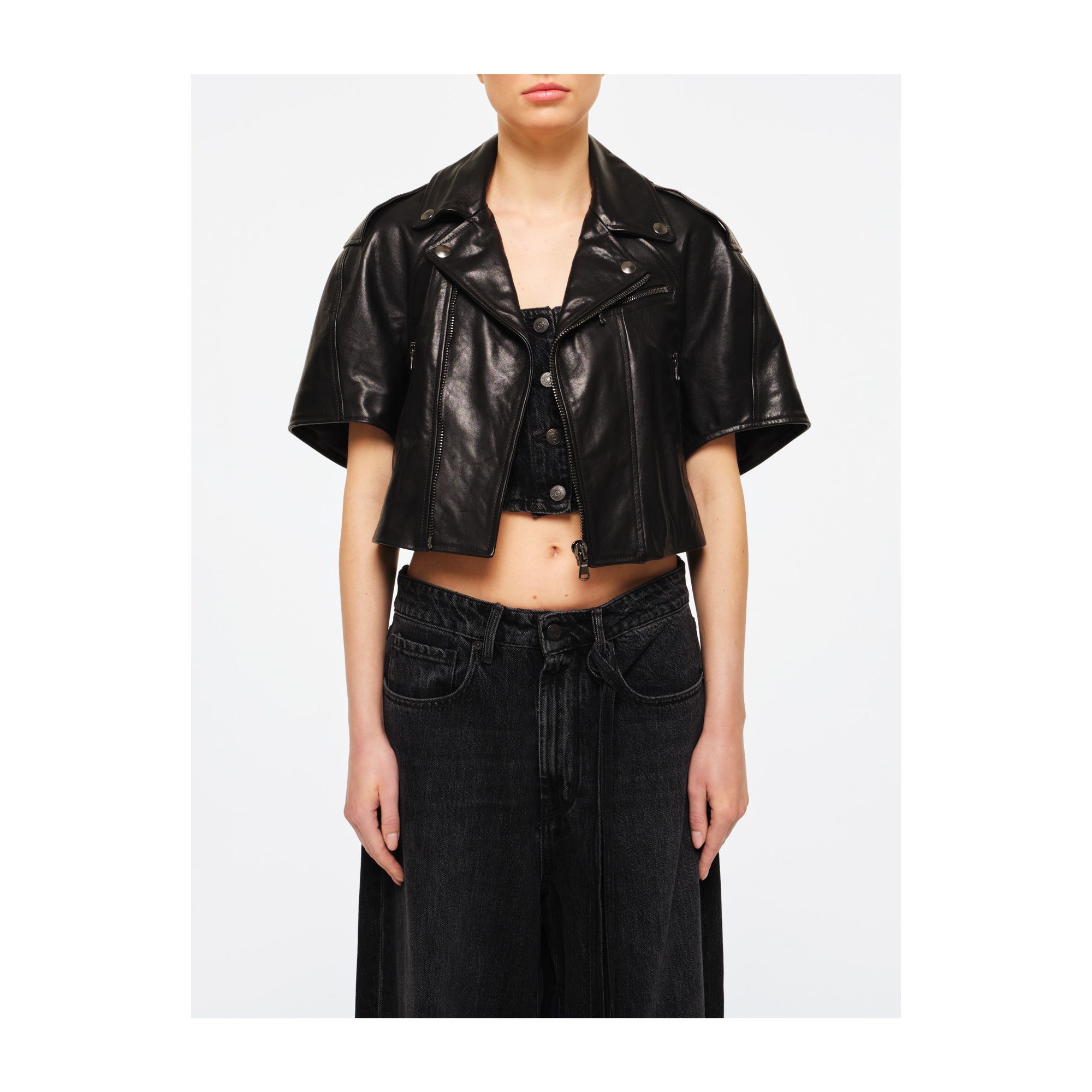 Cropped coco leather jacket
