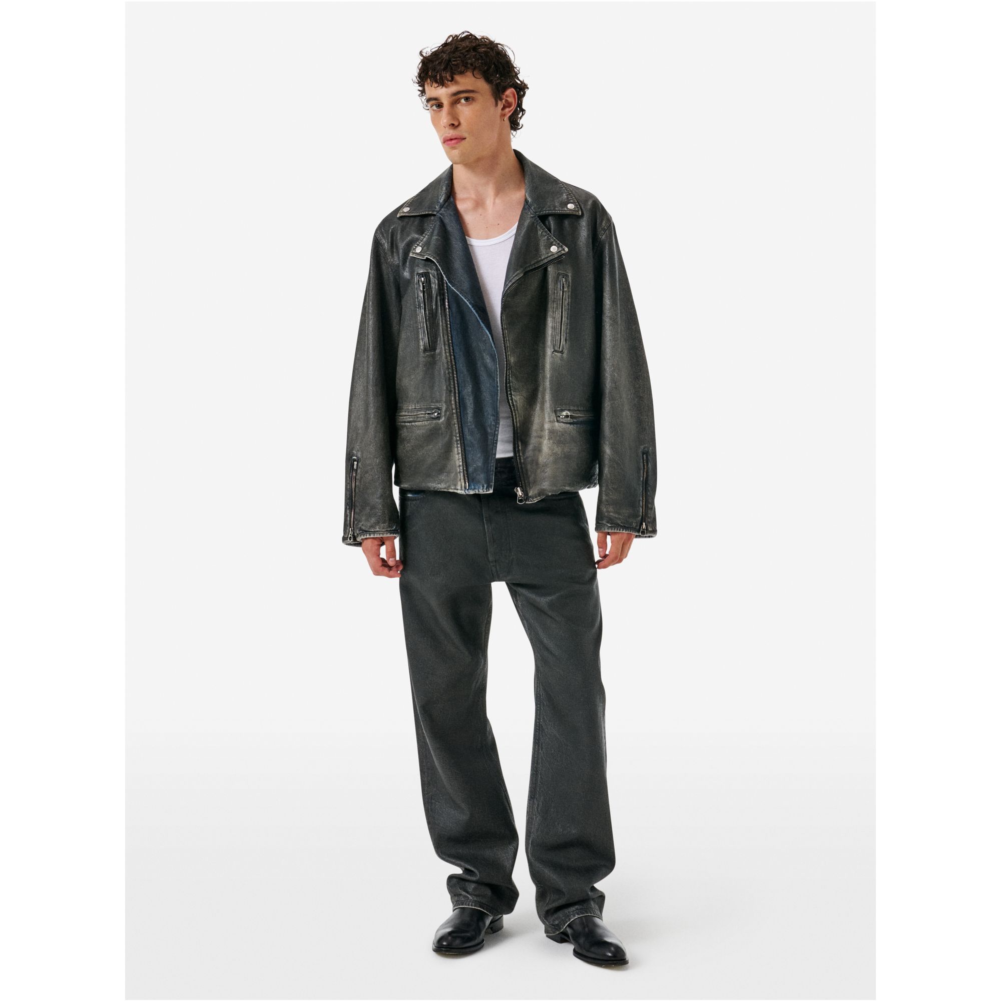 Chiodo biker over jacket coated in a indigo blue finish