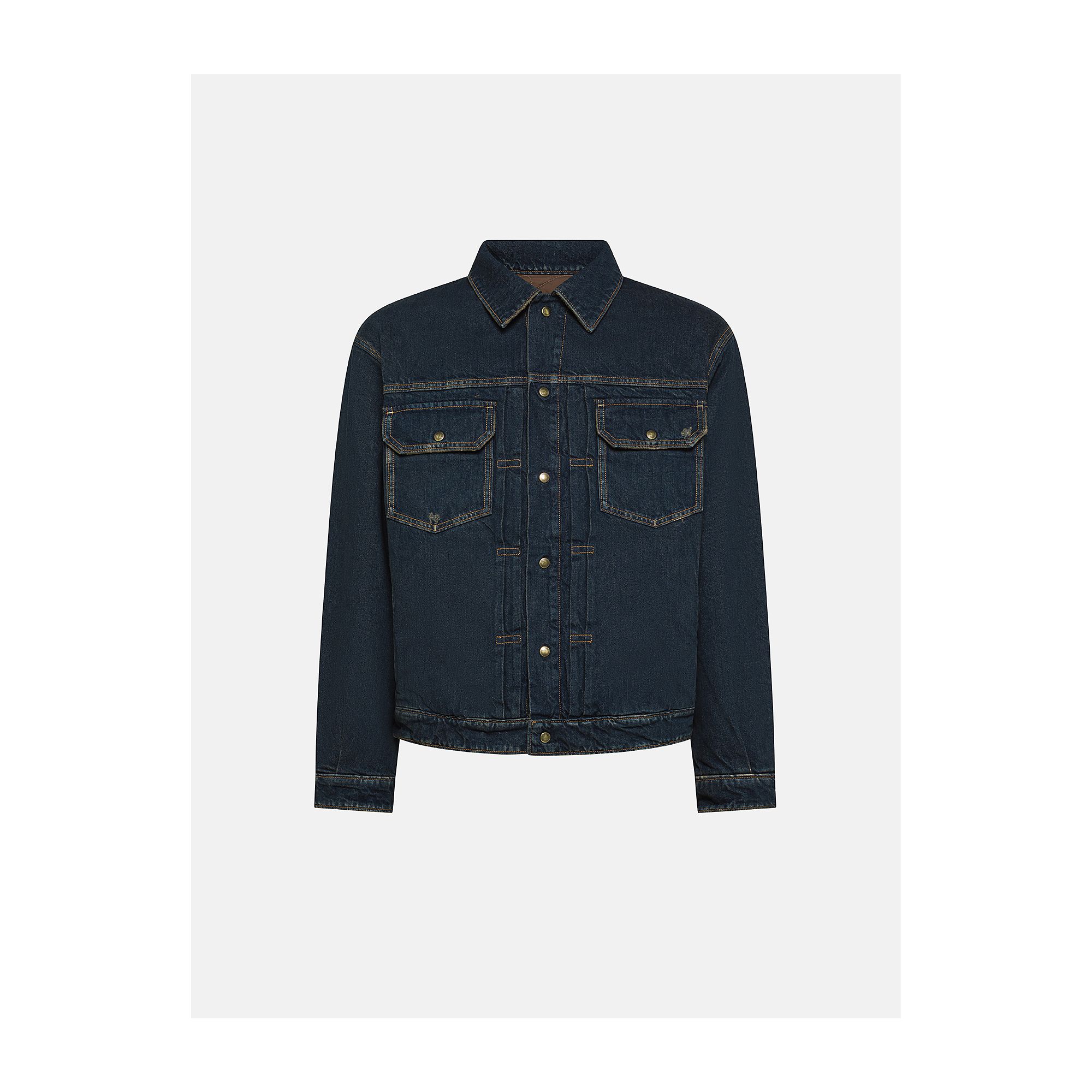 Saki trucker jacket dark wash damaged and resinated