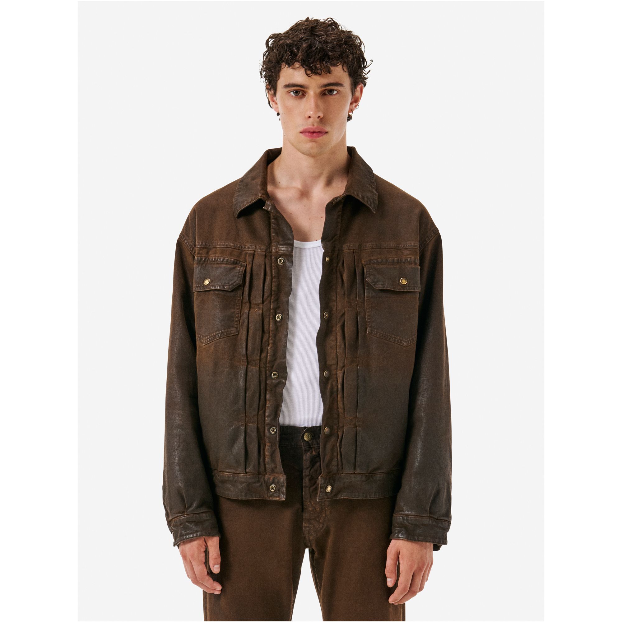 Saki trucker jacket oil coated garment dyed