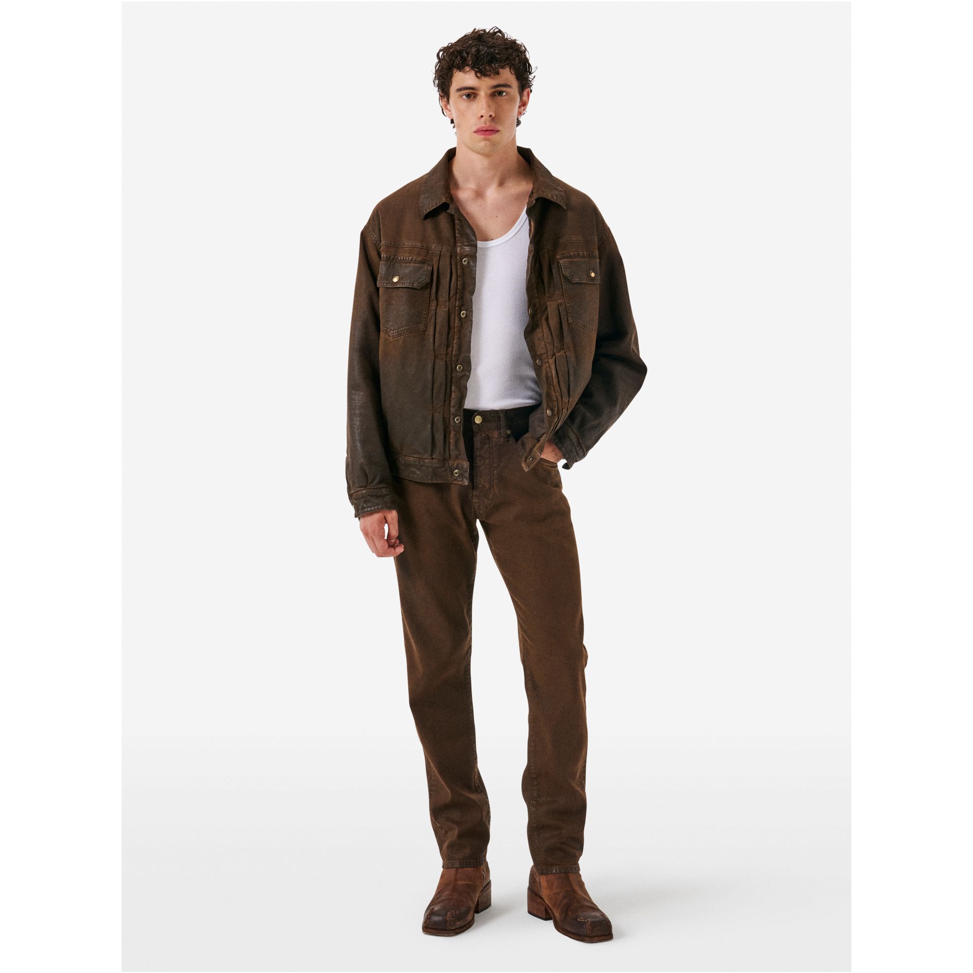 Saki trucker jacket oil coated garment dyed