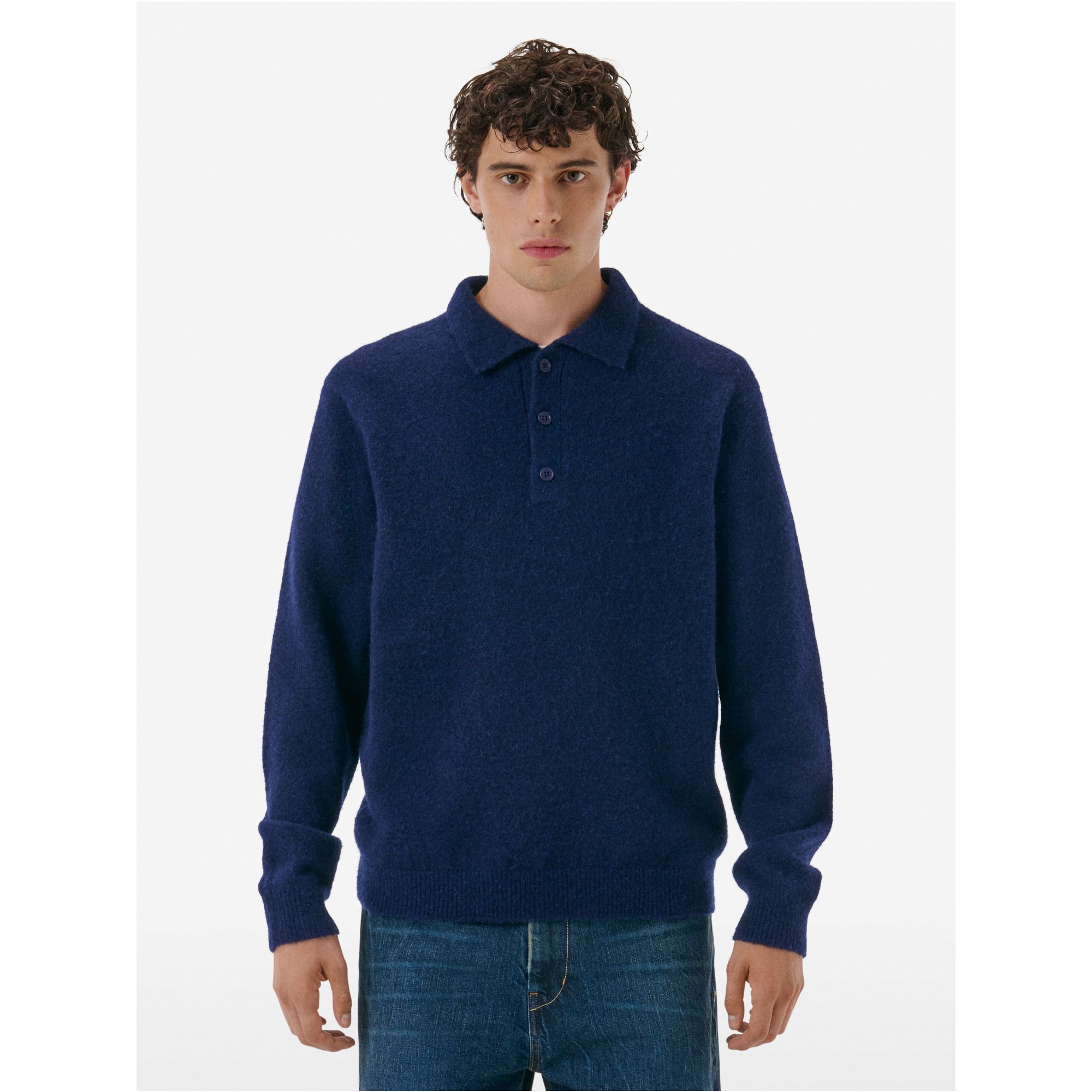 Polo plain knit alpaca l/s