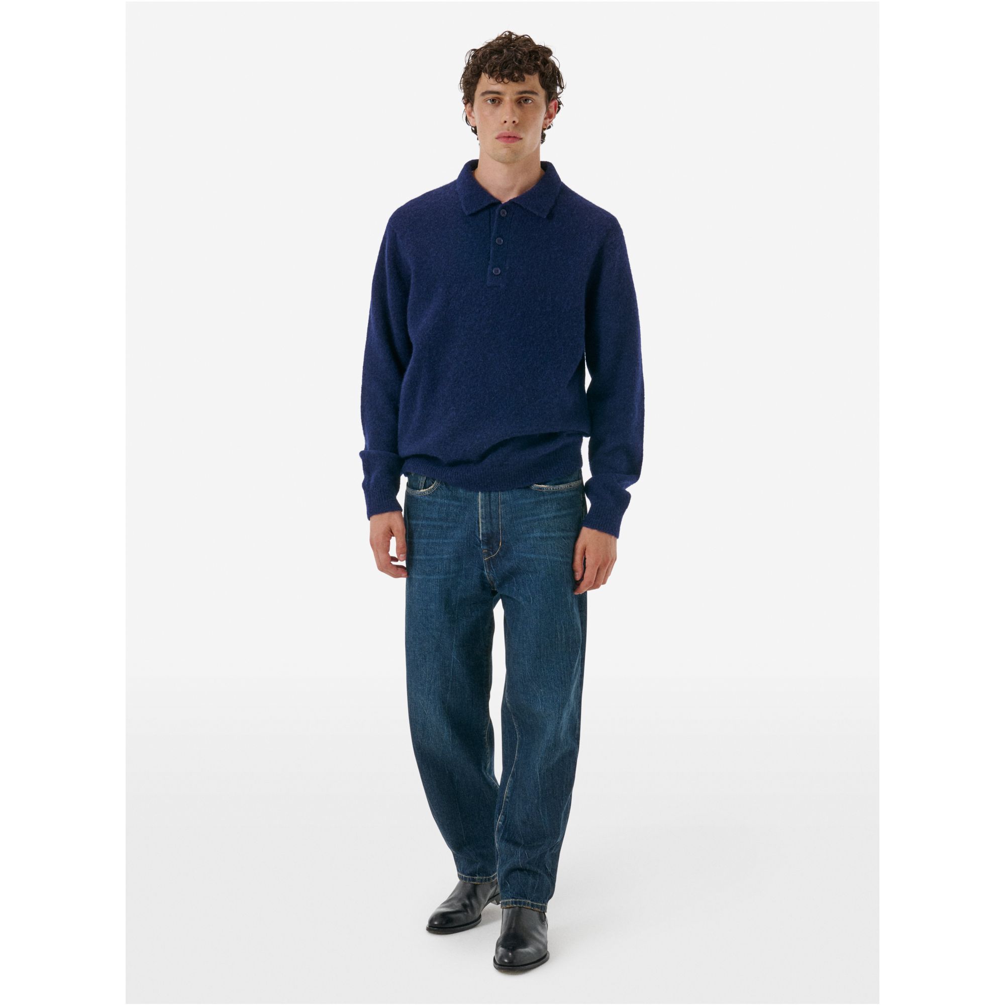 Polo plain knit alpaca l/s