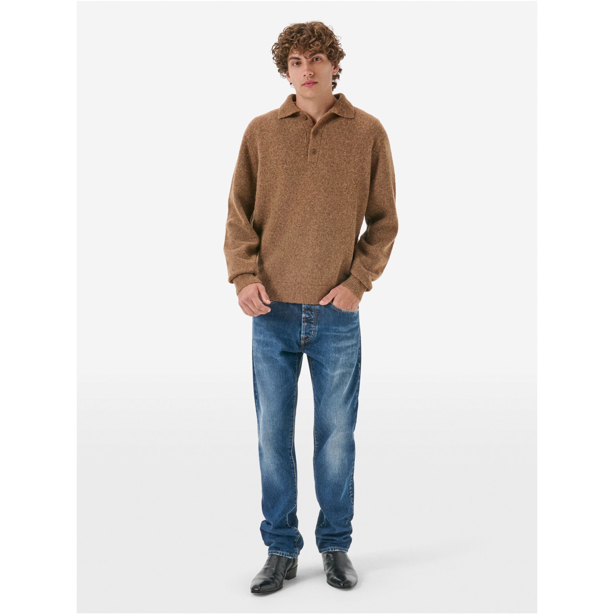 Polo plain knit alpaca l/s