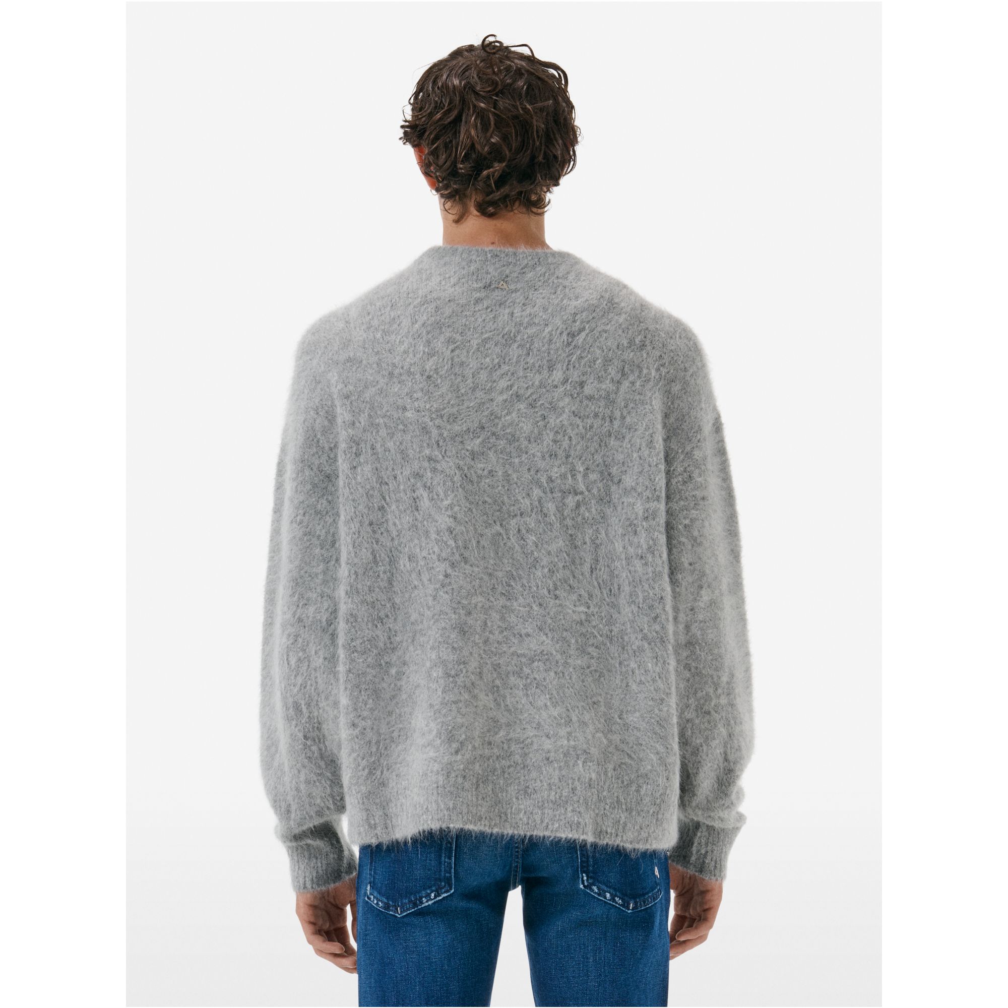 Over round neck collar brushed plain knit amazing
