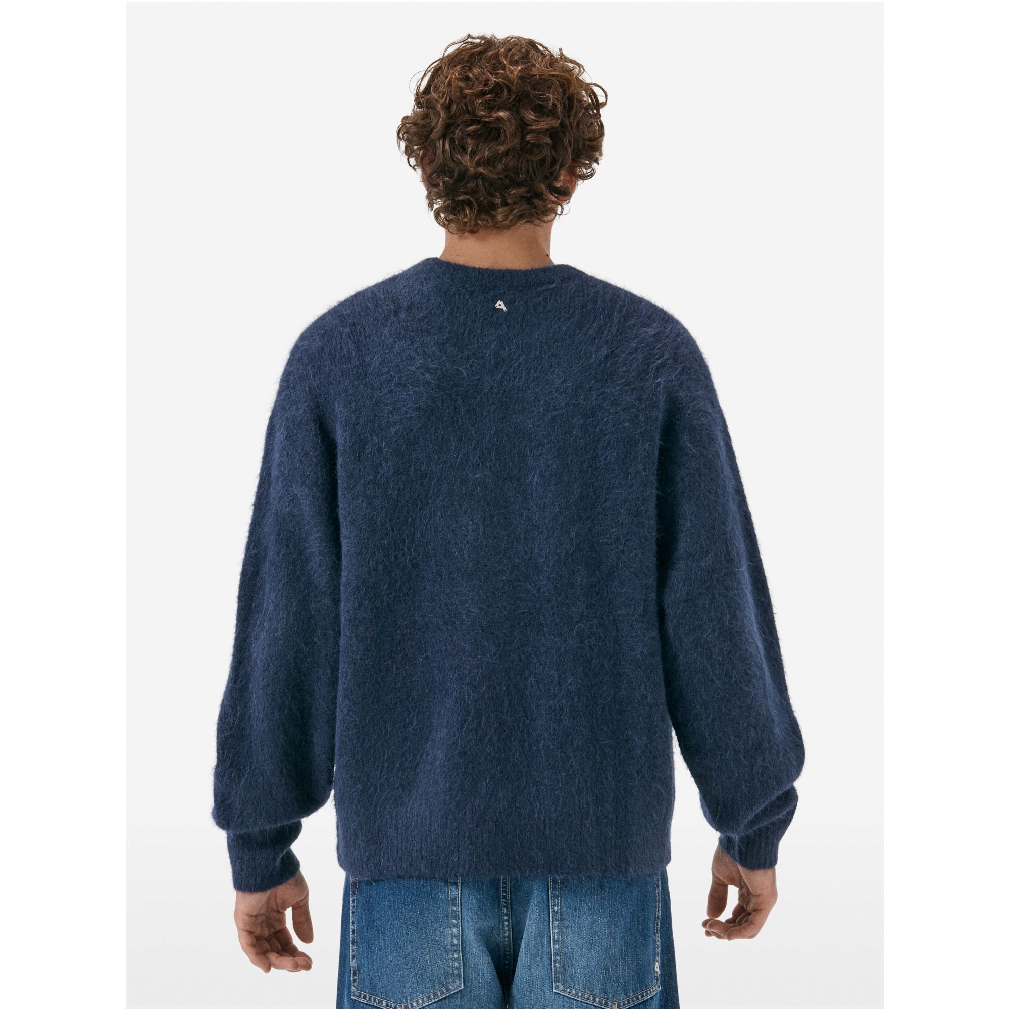 Over round neck collar brushed plain knit amazing