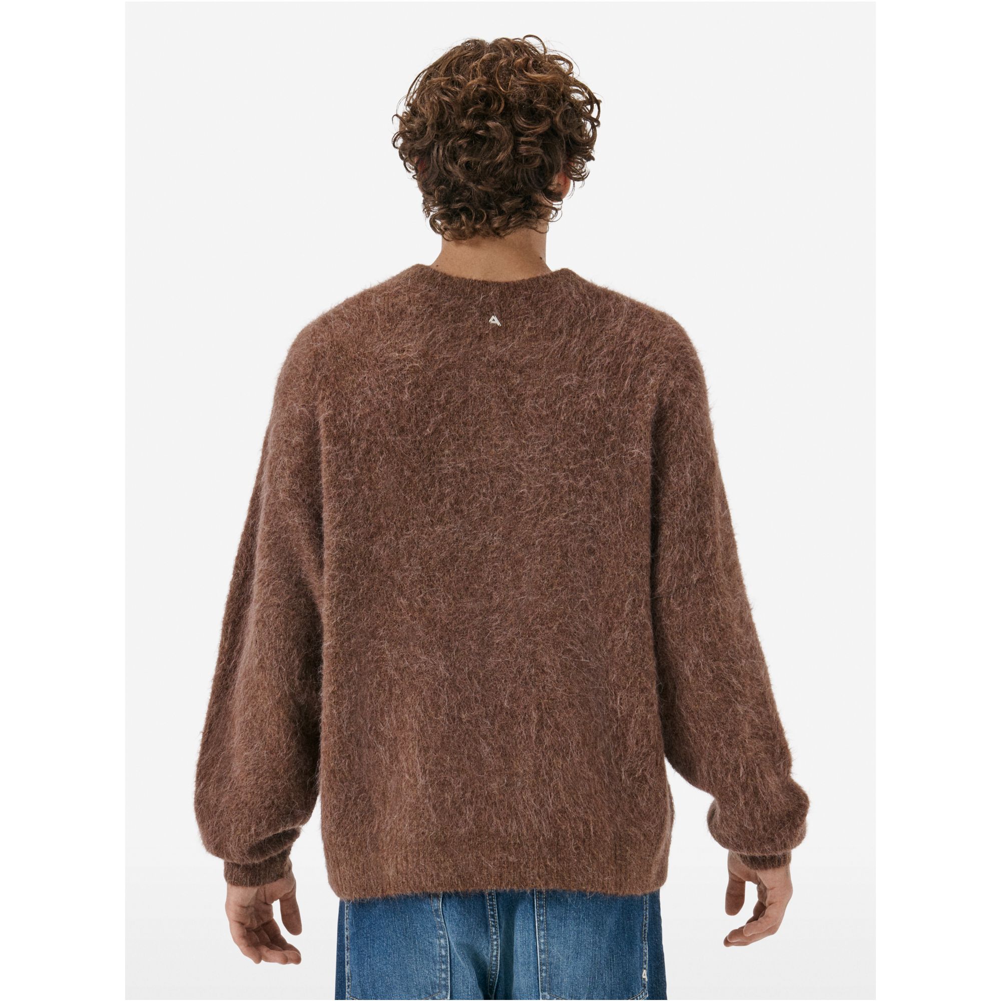 Over round neck collar brushed plain knit amazing